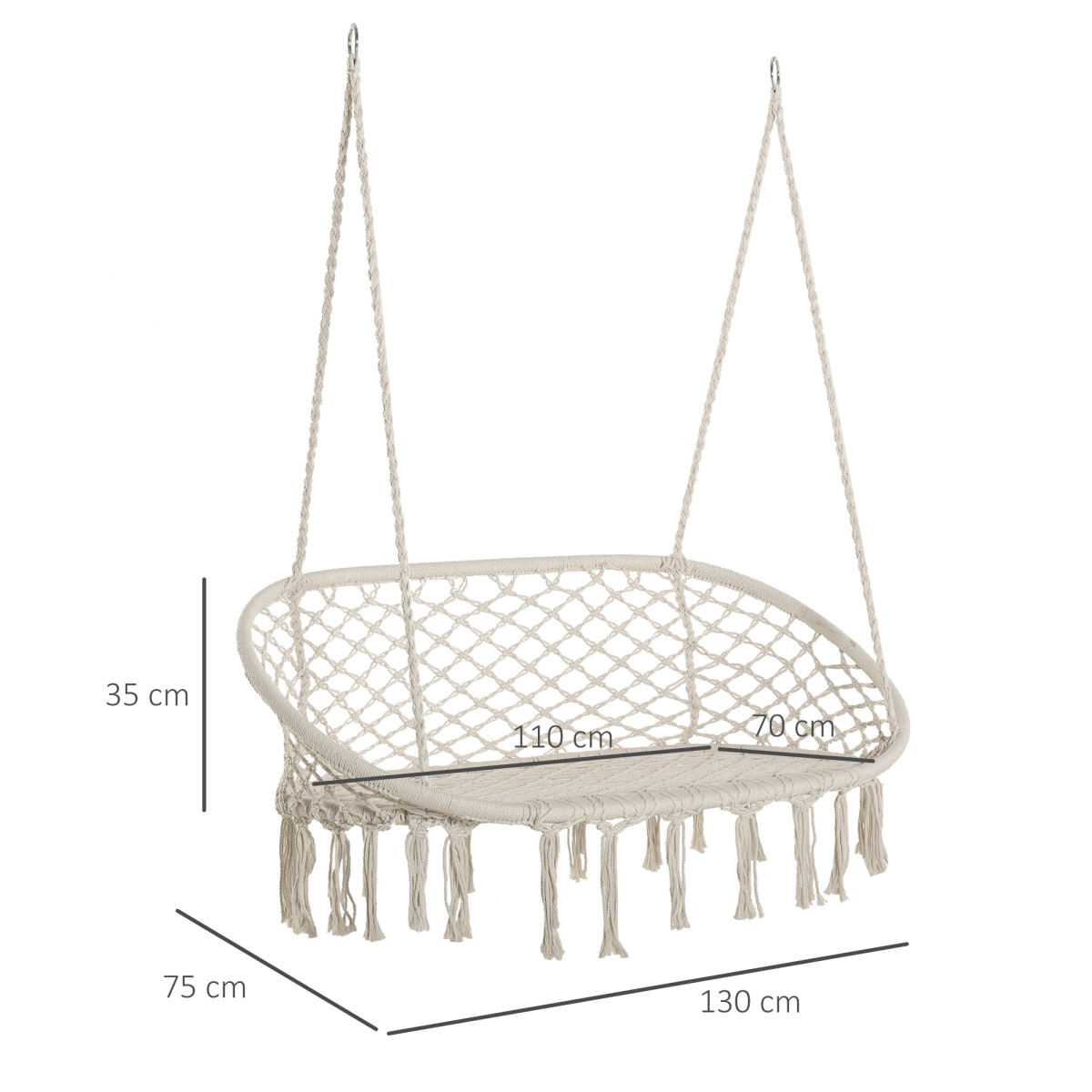 Outsunny Large Macramé Hanging Hammock Chair with Metal Frame – Two-Seater Indoor & Garden Swing, Cream White