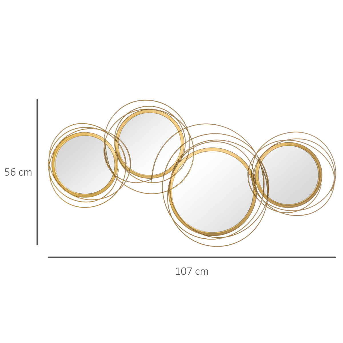 HOMCOM 4-Piece Gold Metal Wall Art with Decorative Mirrors – Modern Wall Sculpture