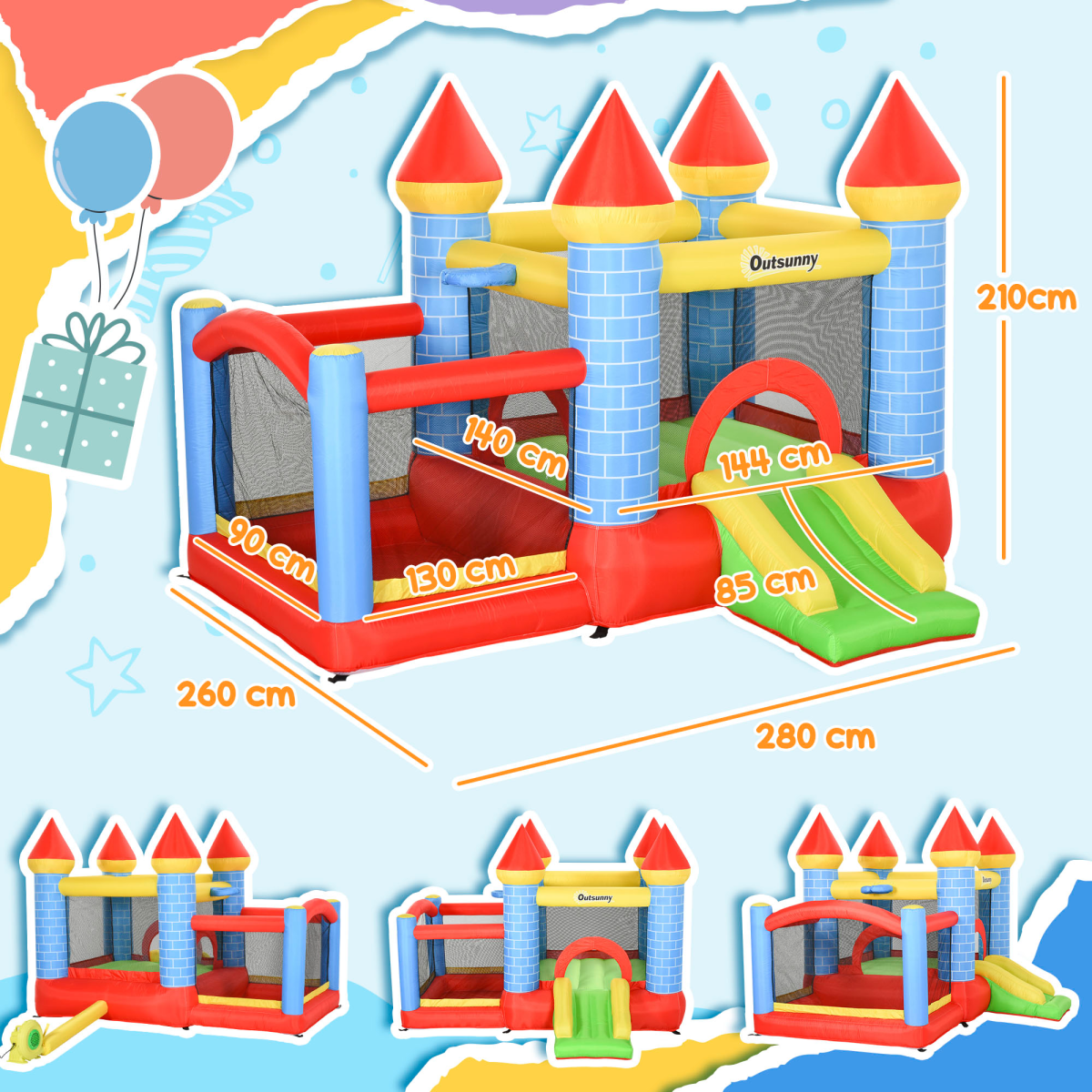 4-in-1 Bouncy Castle with Slide, Water Pool & Basketball Basket – Kids Garden Inflatable with Blower