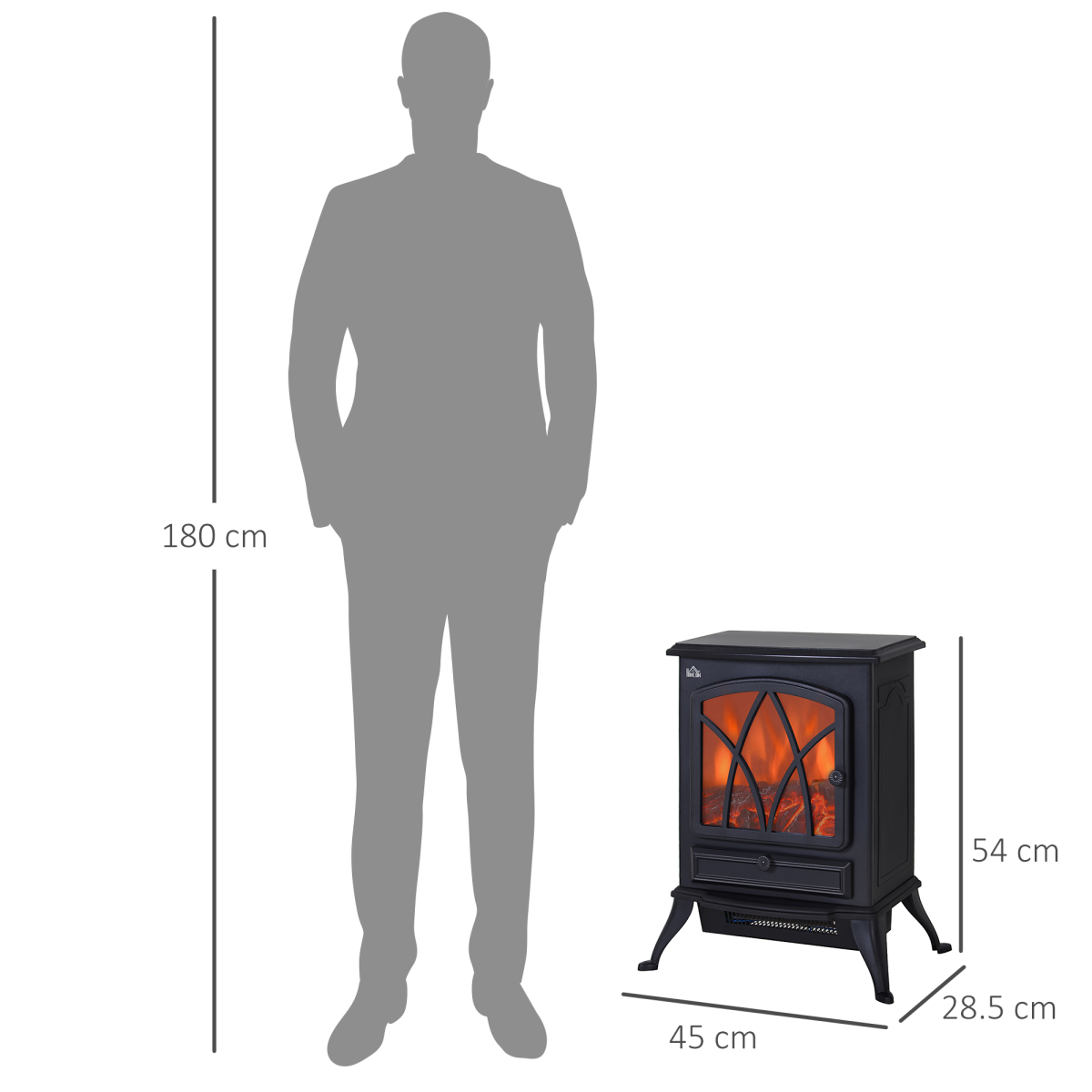 HOMCOM 1850W Freestanding Electric Log Burner Stove with Flame Effect – No Chimney Needed, Black