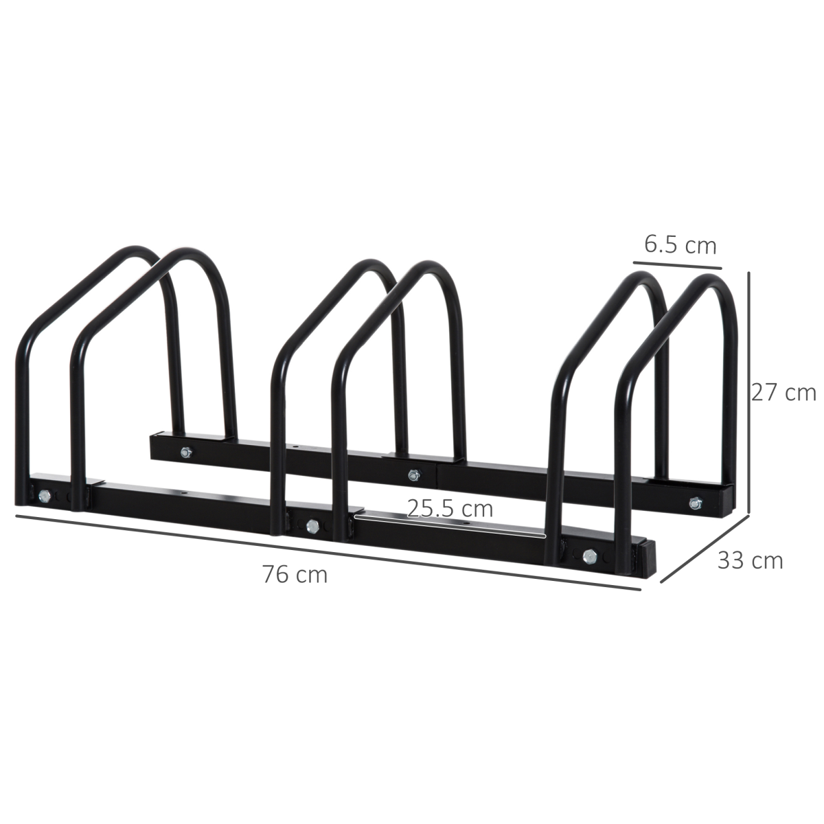 HOMCOM 3-Bike Parking Rack, Galvanised Steel Floor or Wall Mounted Bicycle Stand – Detachable Cycle Storage, Black