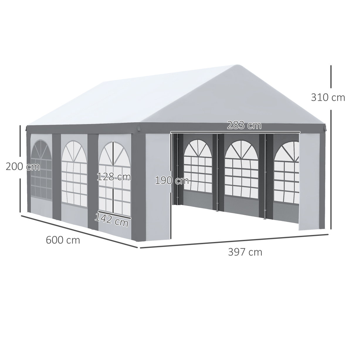 Outsunny 6x4m Party Tent Marquee Gazebo with Removable Sides, 6 Windows & 2 Zipped Doors – Garden Shelter