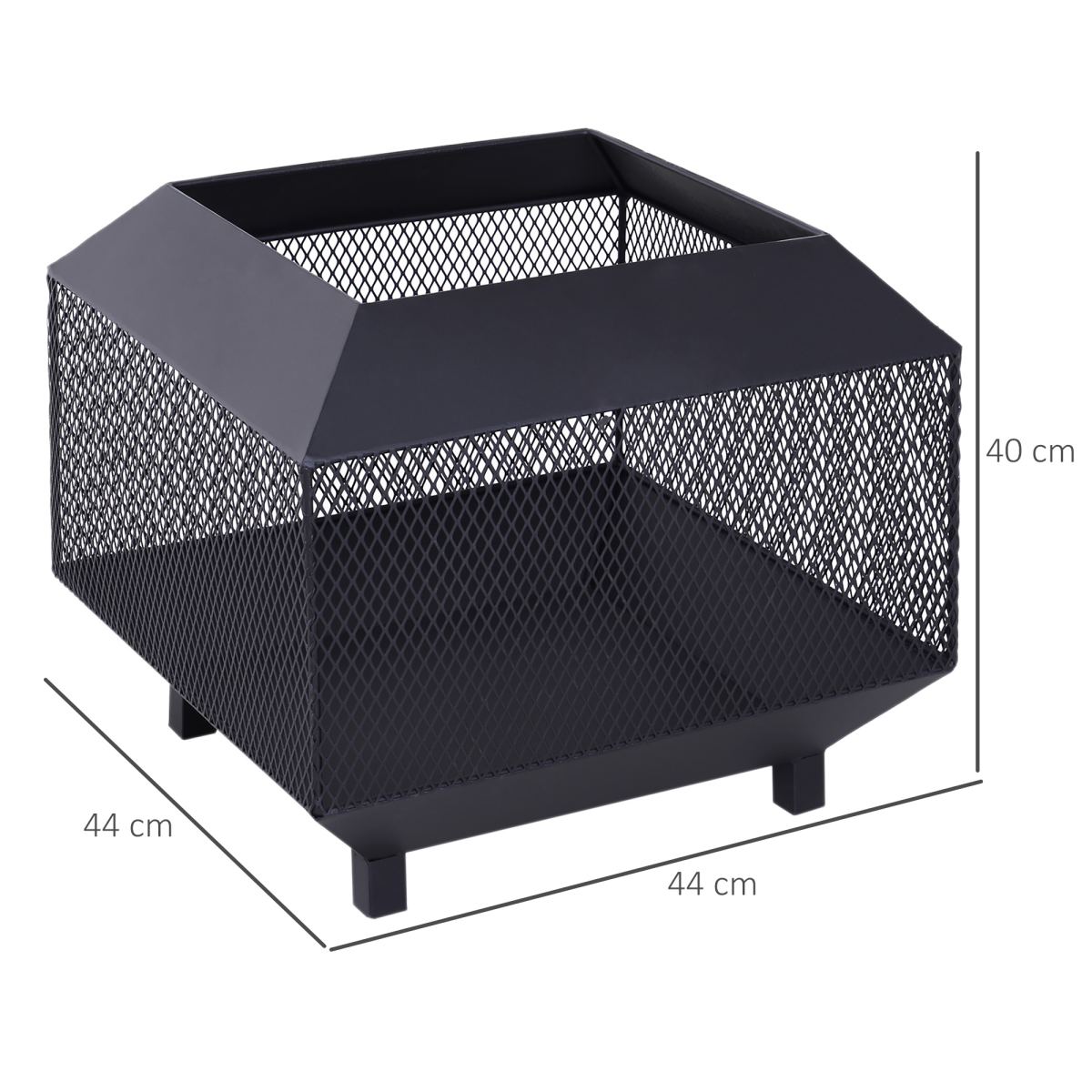 Outsunny Square Steel Fire Pit with Poker – Wood & Charcoal Burning Garden Patio Heater, Black