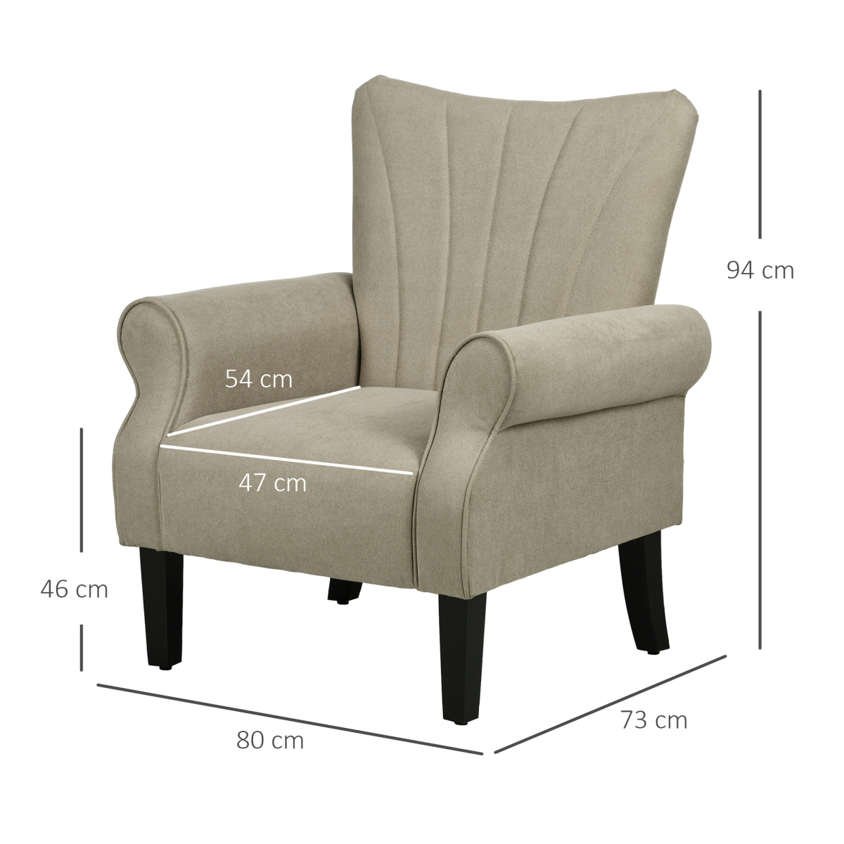 HOMCOM Linen-Look Upholstered Accent Armchair with Solid Wood Legs – Living Room & Bedroom Seating, Beige