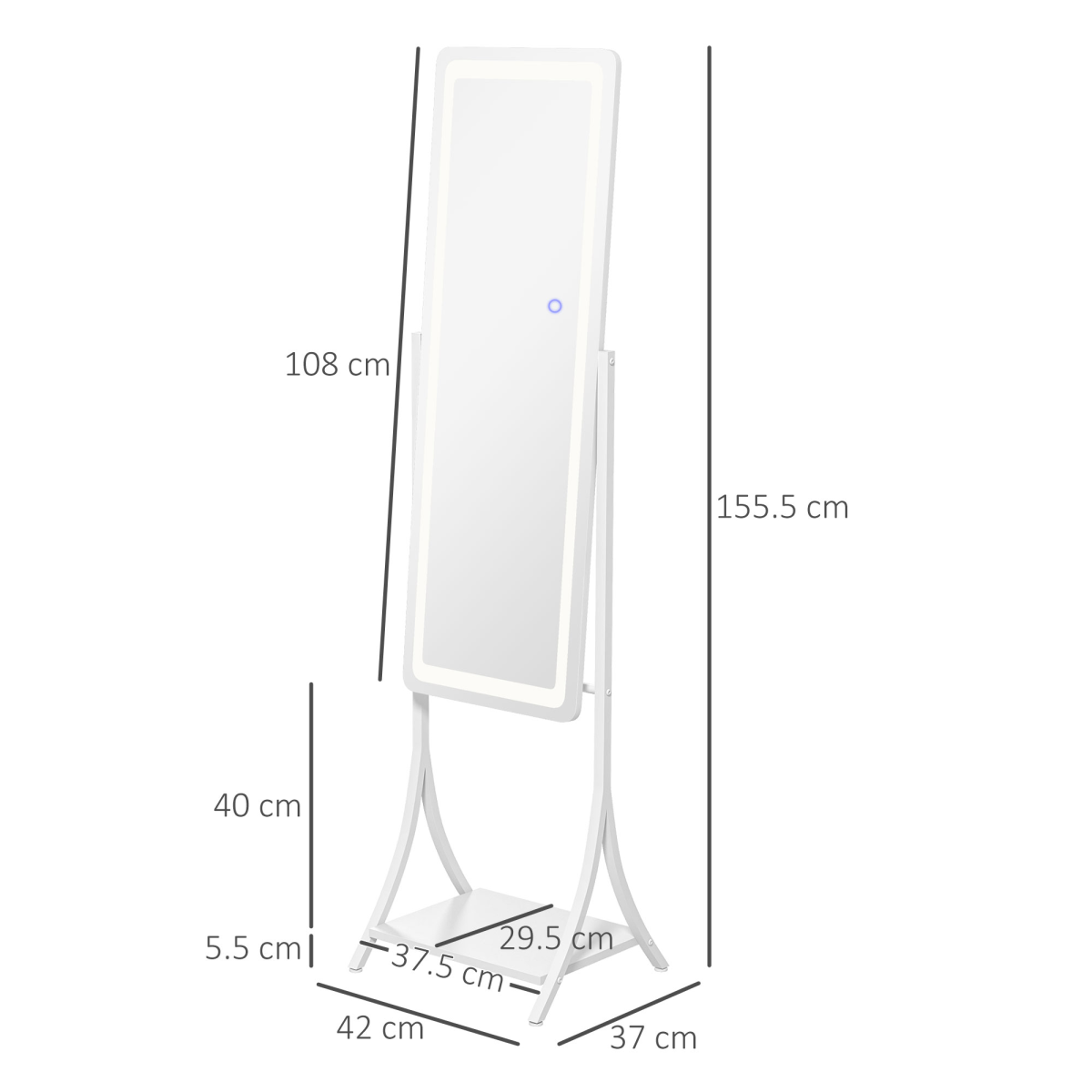 HOMCOM LED Full Length Floor Mirror with Storage Shelf, 3 Light Colours & Adjustable Tilt – Dressing Mirror