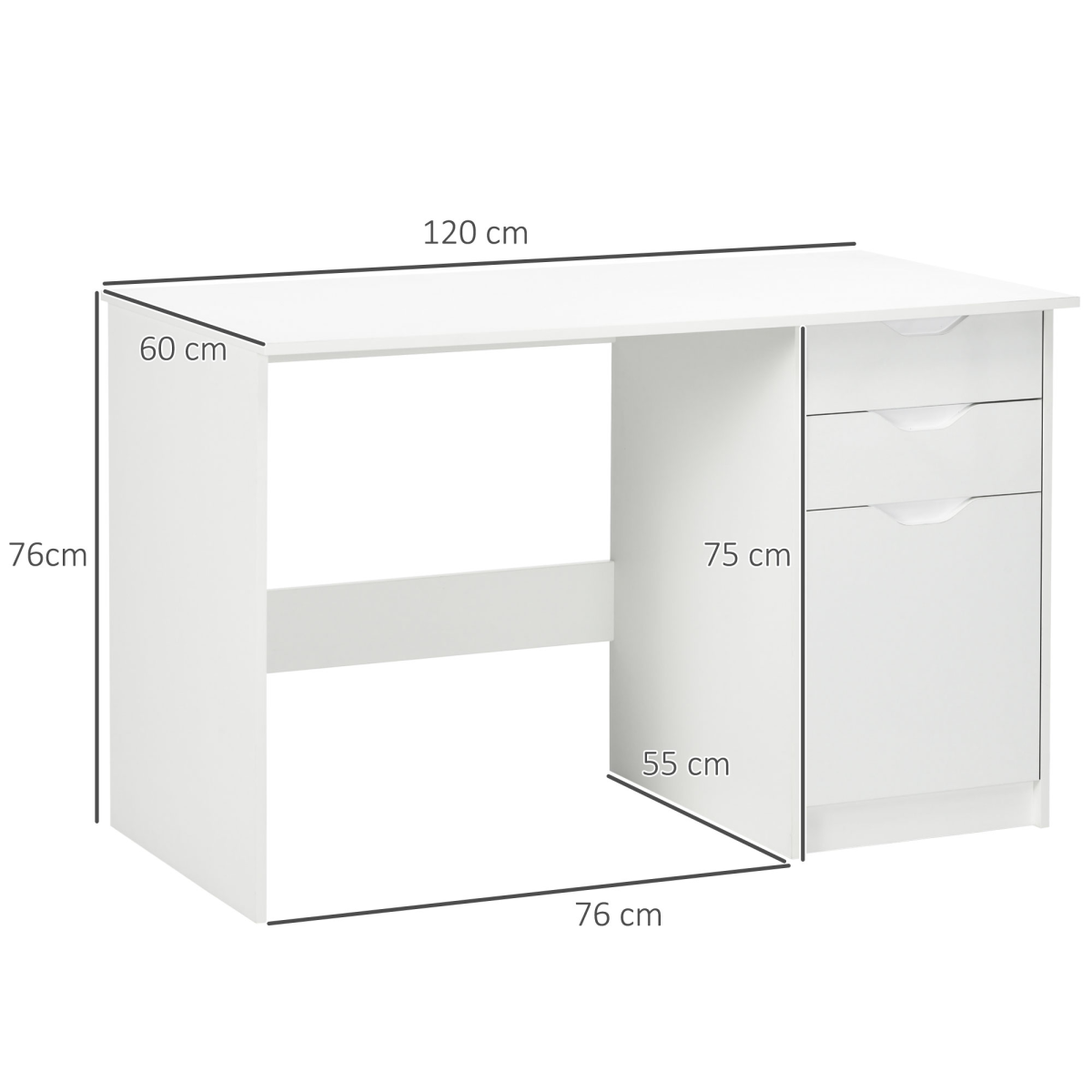 HOMCOM Computer Desk with 3 Drawers, High Gloss Finish & Legroom – Home Office Workstation, White