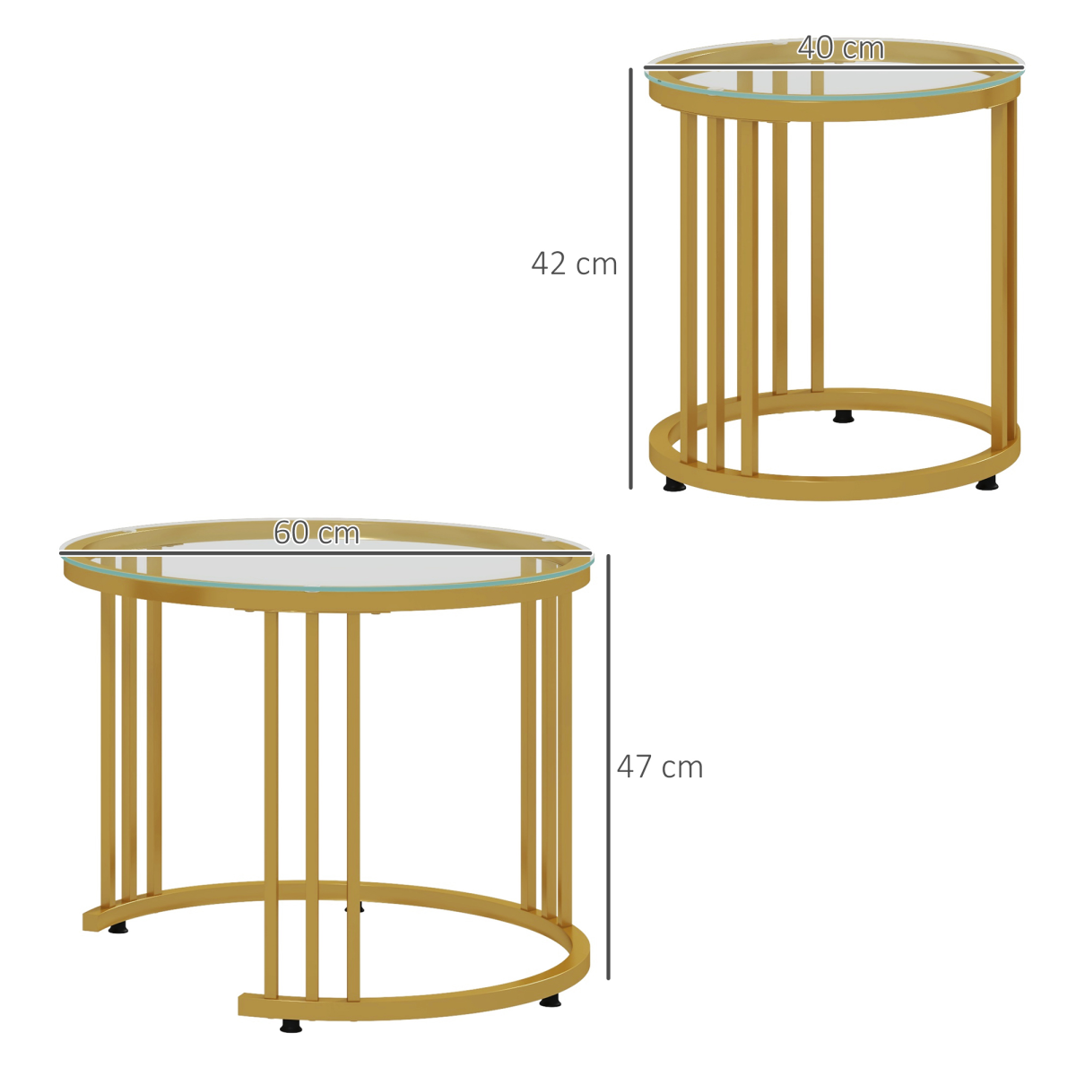 HOMCOM Set of 2 Round Nesting Coffee Tables with Tempered Glass Tops – Space-Saving Gold Tone Side Tables