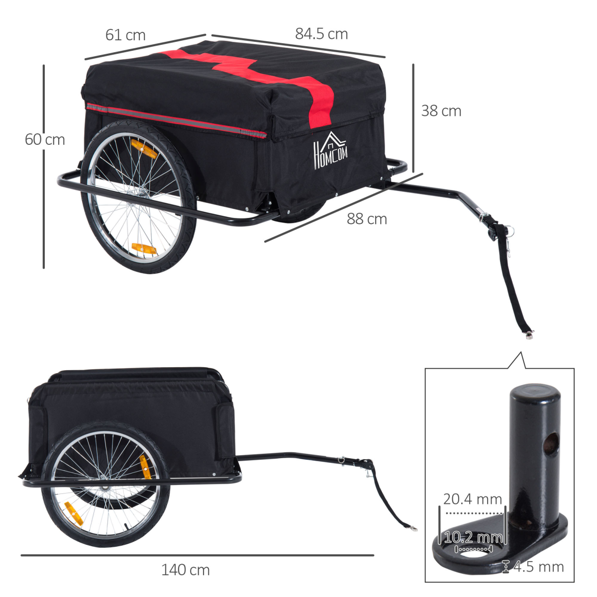HOMCOM Two-Wheel Bicycle Cargo Trailer with Folding Storage Bag & Top Cover – 40kg Steel Frame Bike Wagon
