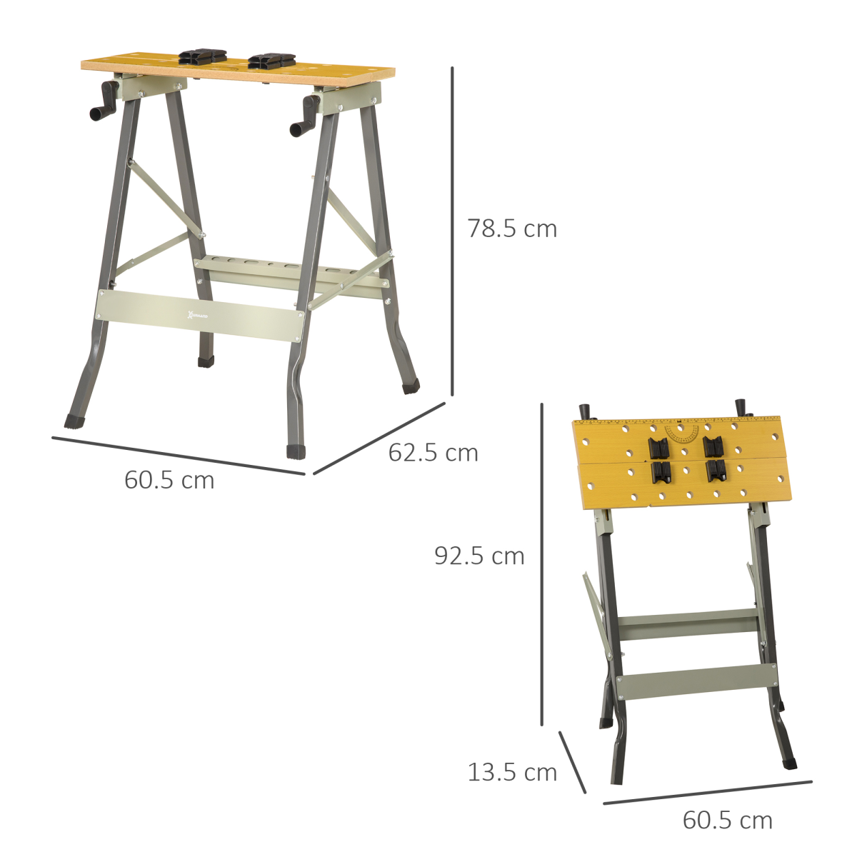 DURHAND 4-in-1 Folding Work Bench, Saw Horse and Clamp Table with Swivel Pegs – DIY Home Garage, Grey
