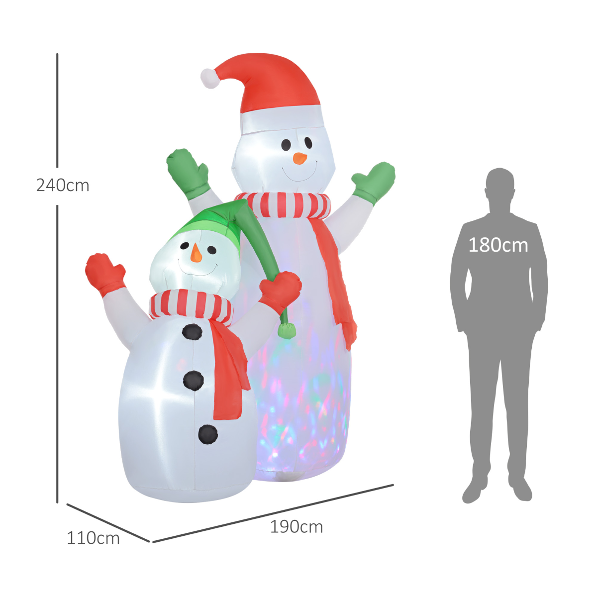 Outsunny 8ft Inflatable Christmas Snowman Family with Rotating LED Lights – Garden & Porch Decoration