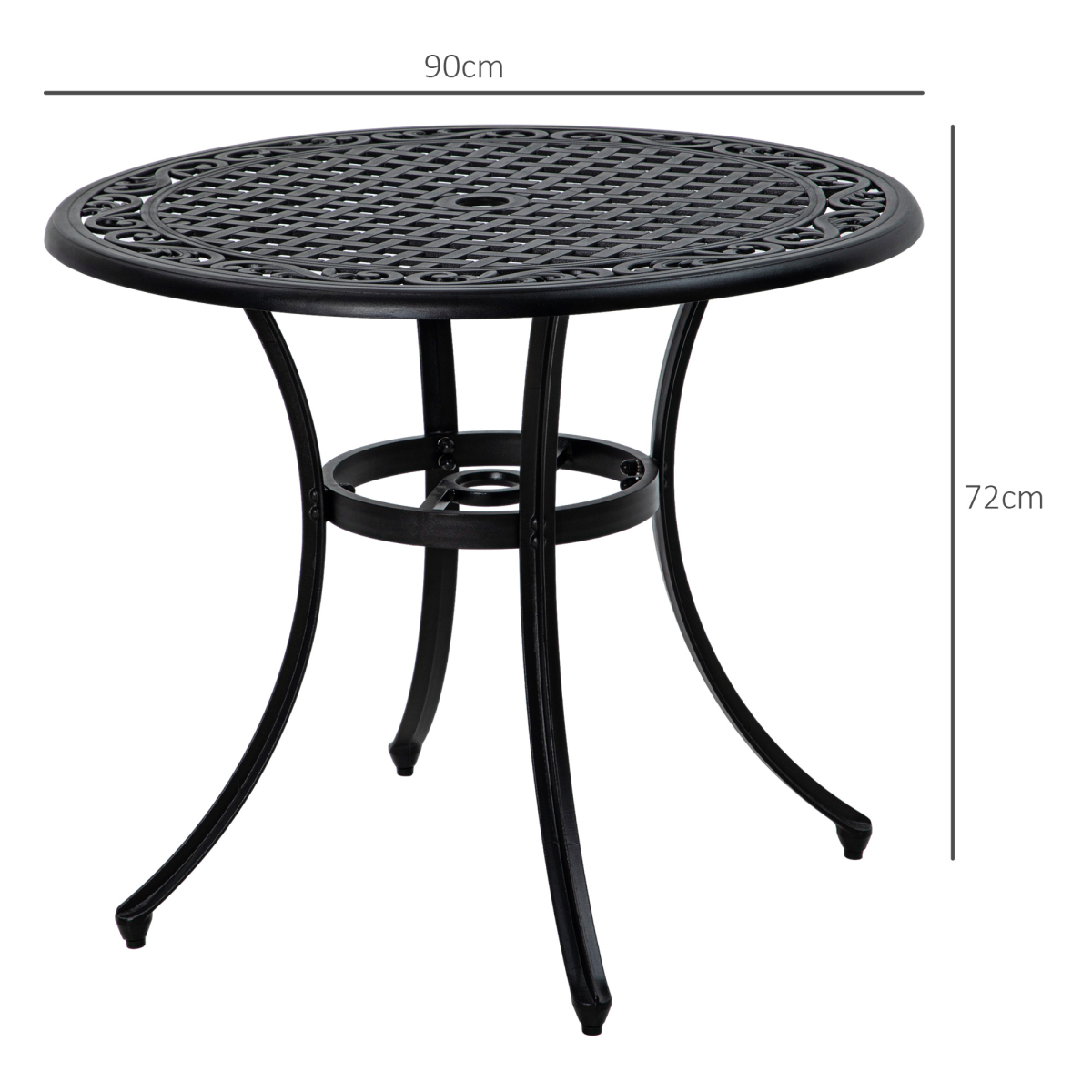 Outsunny 90cm Round Cast Aluminium Garden Table with 50mm Parasol Hole – Outdoor Patio Dining Table, Black