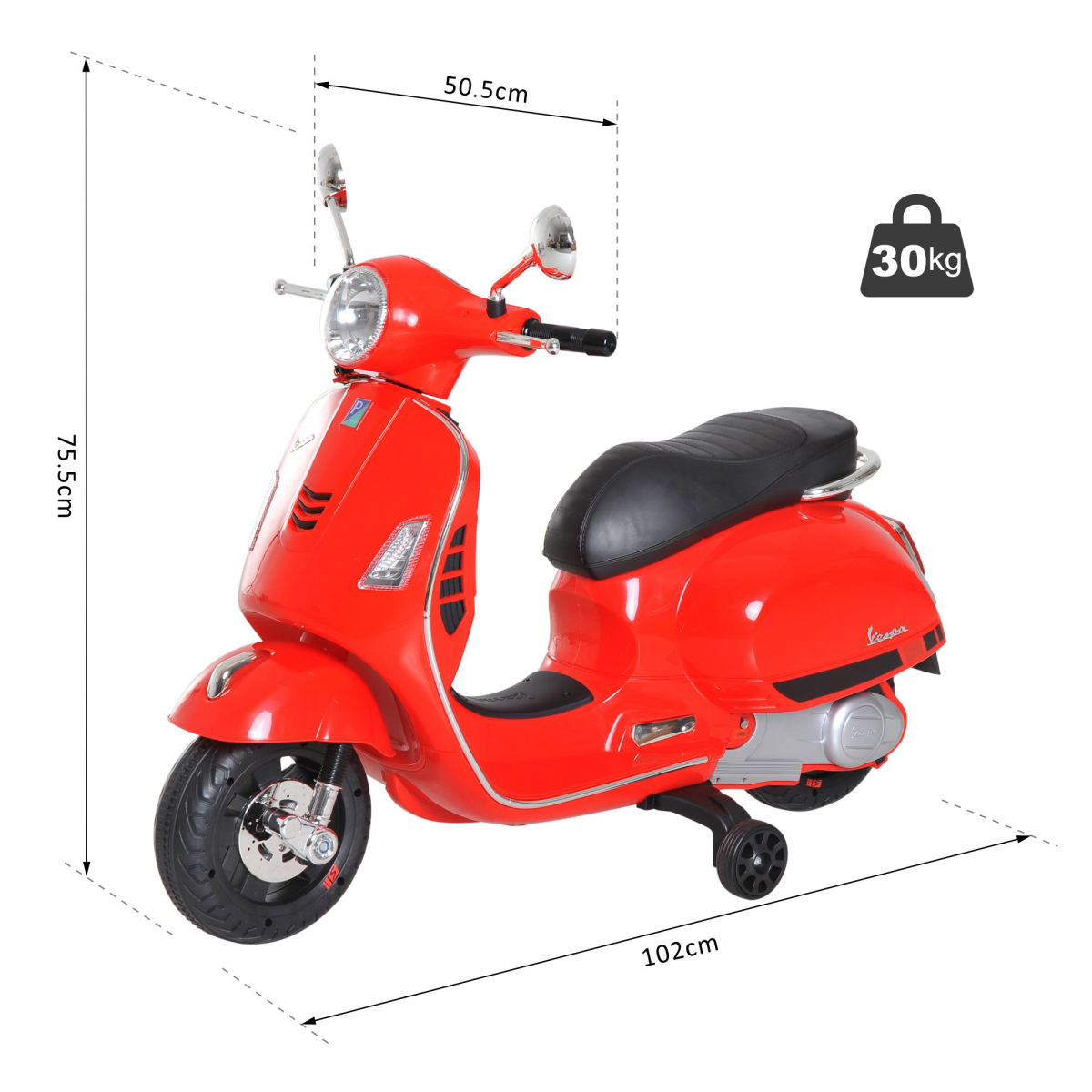 HOMCOM Kids Ride-On Vespa Motorcycle, 6V Battery with Music & LED Lights – Licensed, Ages 3–6