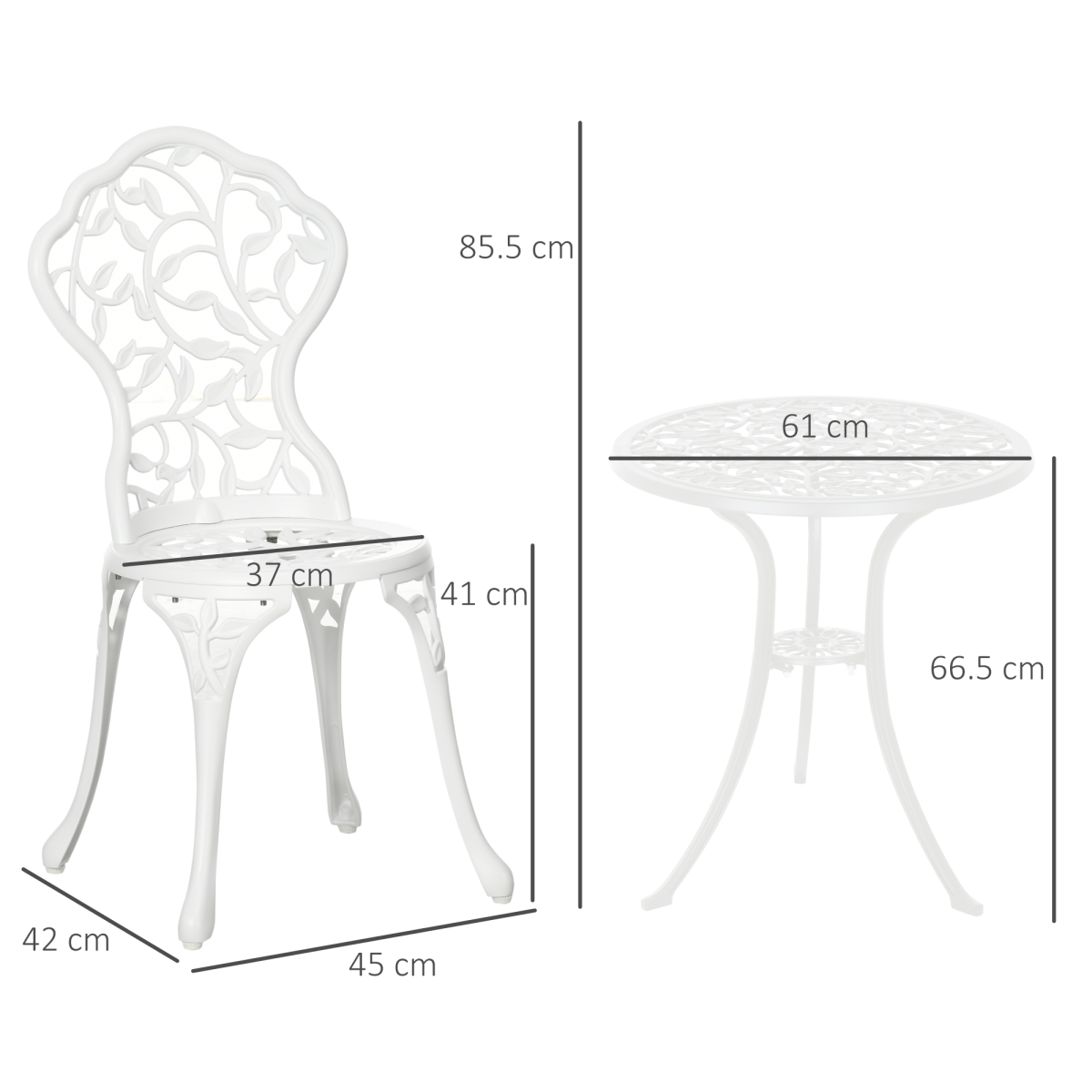 Outsunny 3-Piece Aluminium Bistro Set with Round Table & 2 Chairs – Floral Cut-Out, Garden Patio