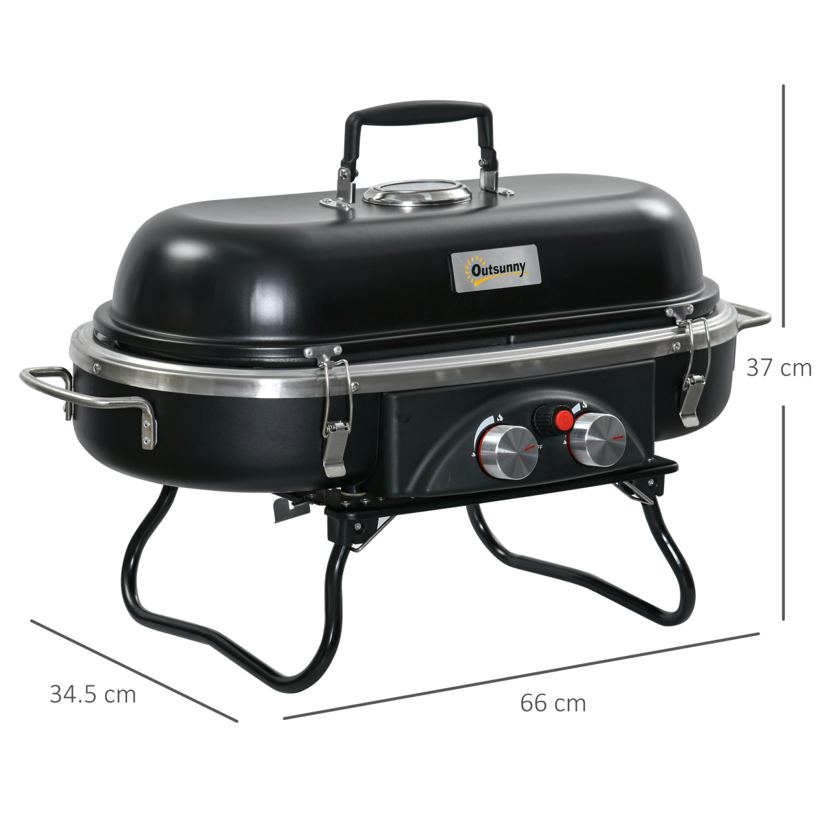 Outsunny 2 Burner Table-Top Gas BBQ Grill with Piezo Ignition & Thermometer – Portable Patio Grill