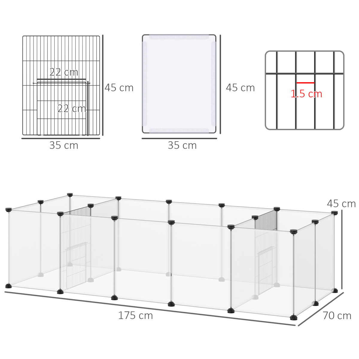 PawHut 18-Panel DIY Small Animal Playpen with Connectors – Pet Cage for Guinea Pigs and Hedgehogs