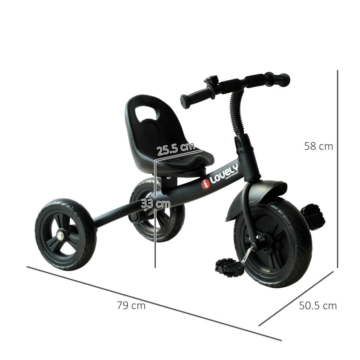 HOMCOM Kids Tricycle with 3 Wheels, Metal Frame & Adjustable Seat – Toddler Ride-On Trike for 18+ Months, Black