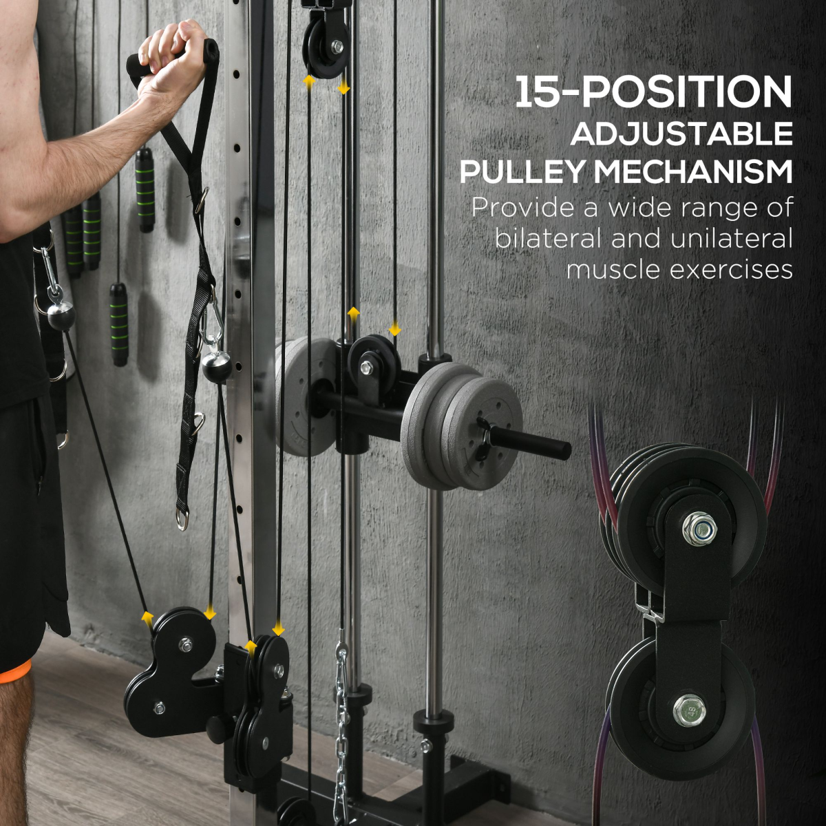 SPORTNOW Wall Mount Cable Station with 15-Position Adjustable Dual Pulleys – Home Gym Cable Machine, Black
