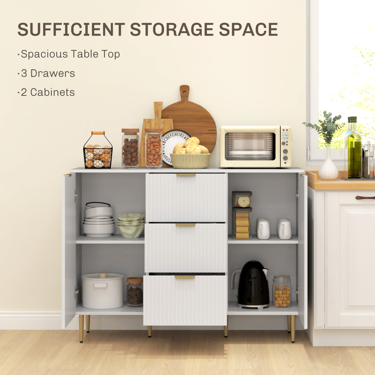 HOMCOM White Storage Cabinet & TV Stand with Adjustable Shelf – Versatile Living Room Furniture