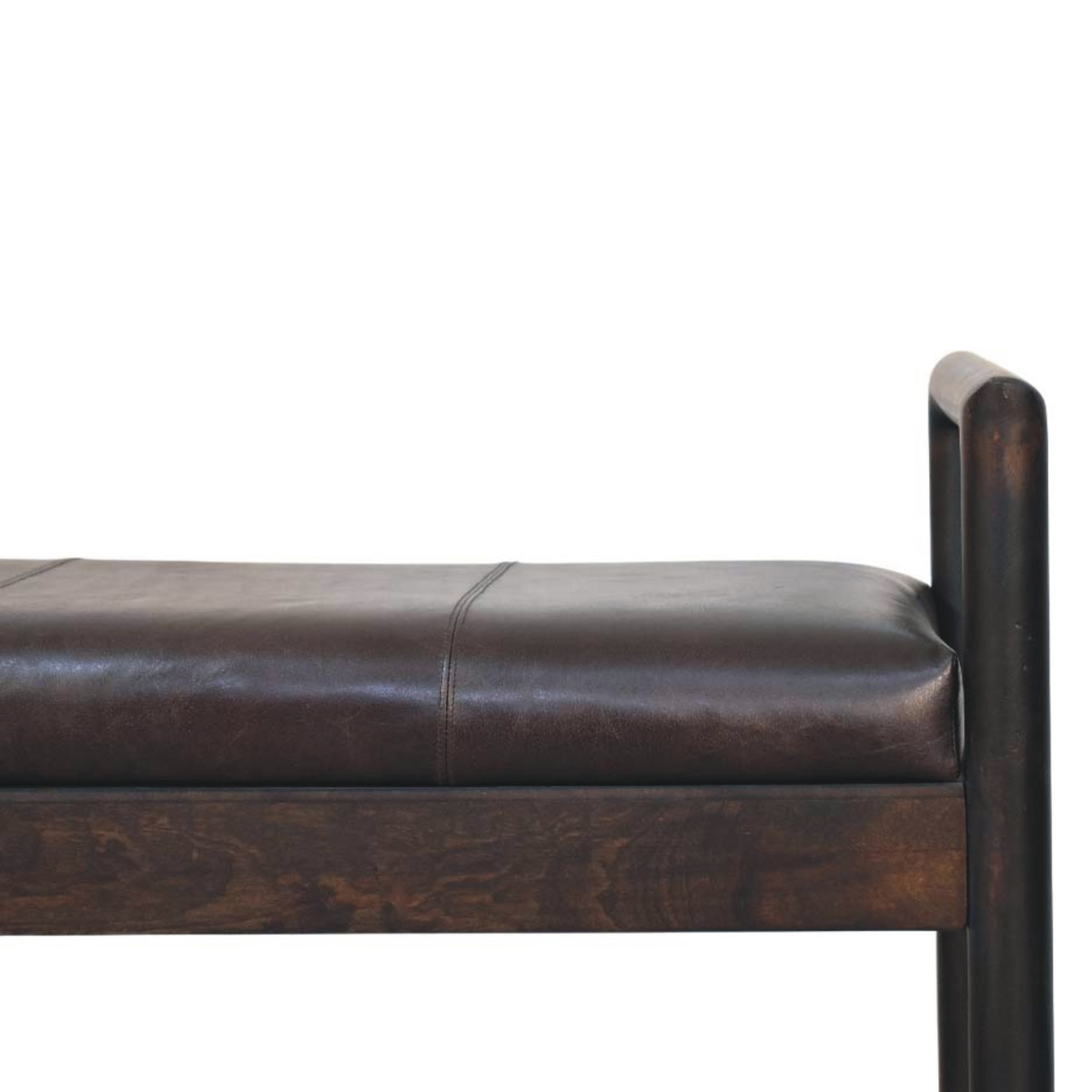 Artisan Furniture Solid Wood Gridline Bench with Black Leather Upholstery – Modern Hallway Seating, Black