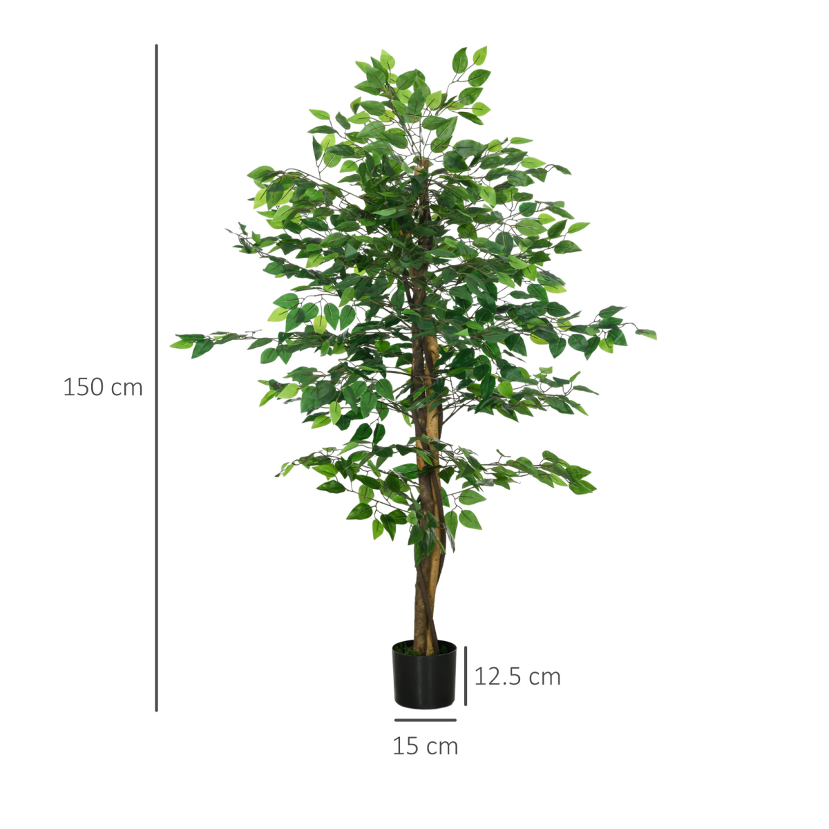 HOMCOM 150cm Artificial Ficus Tree with Nursery Pot – Low-Maintenance Indoor and Outdoor Home Decor