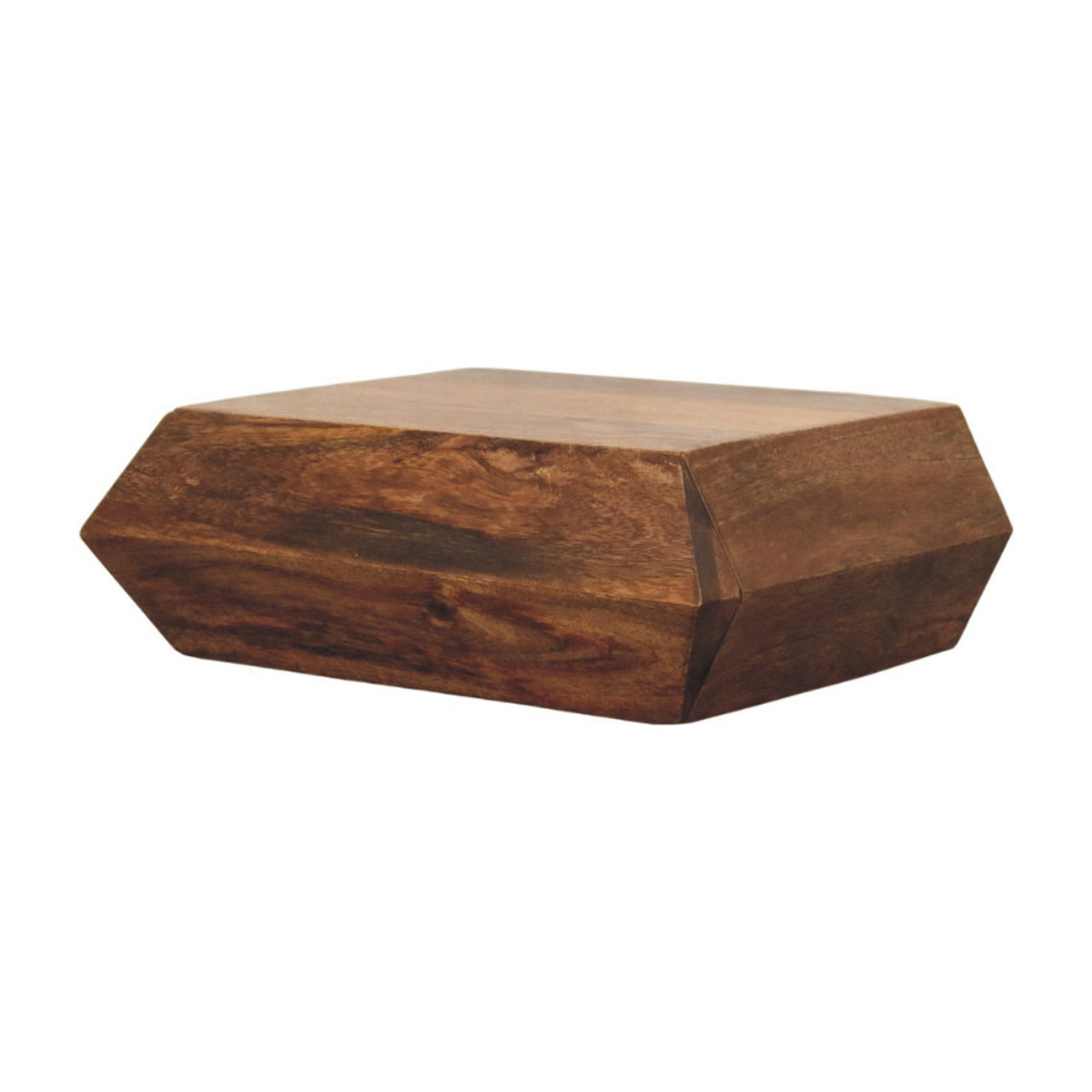 Artisan Furniture Prisma Solid Mango Wood Wall-Mounted Unit with Drawer – Faceted Design, Golden Teak