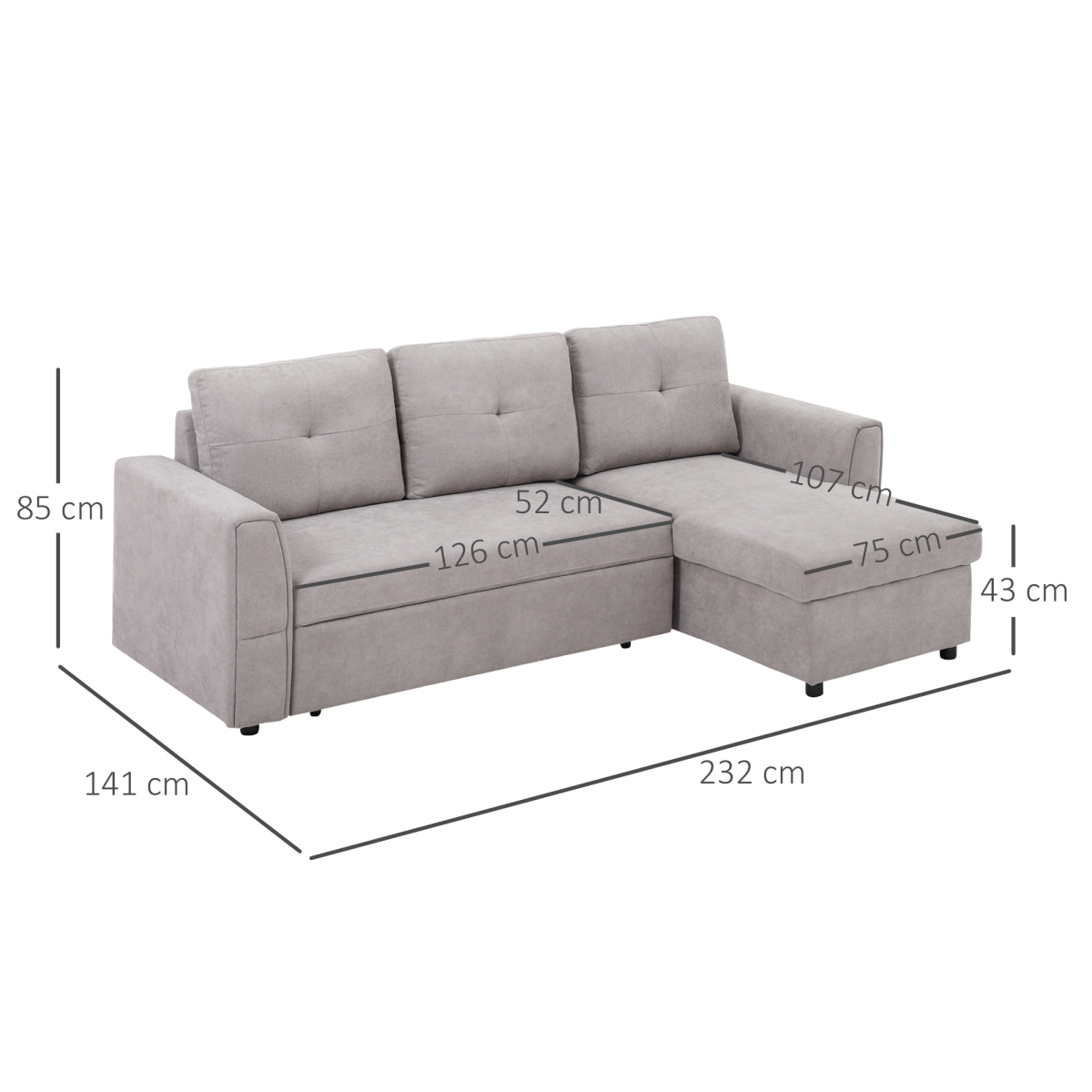 HOMCOM L-Shaped Sofa Bed under-seat storage compartment
