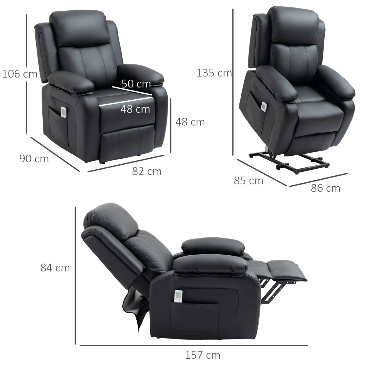 HOMCOM Electric Power Lift Recliner Chair with Vibration Massage & Side Pocket – Riser Armchair, Black
