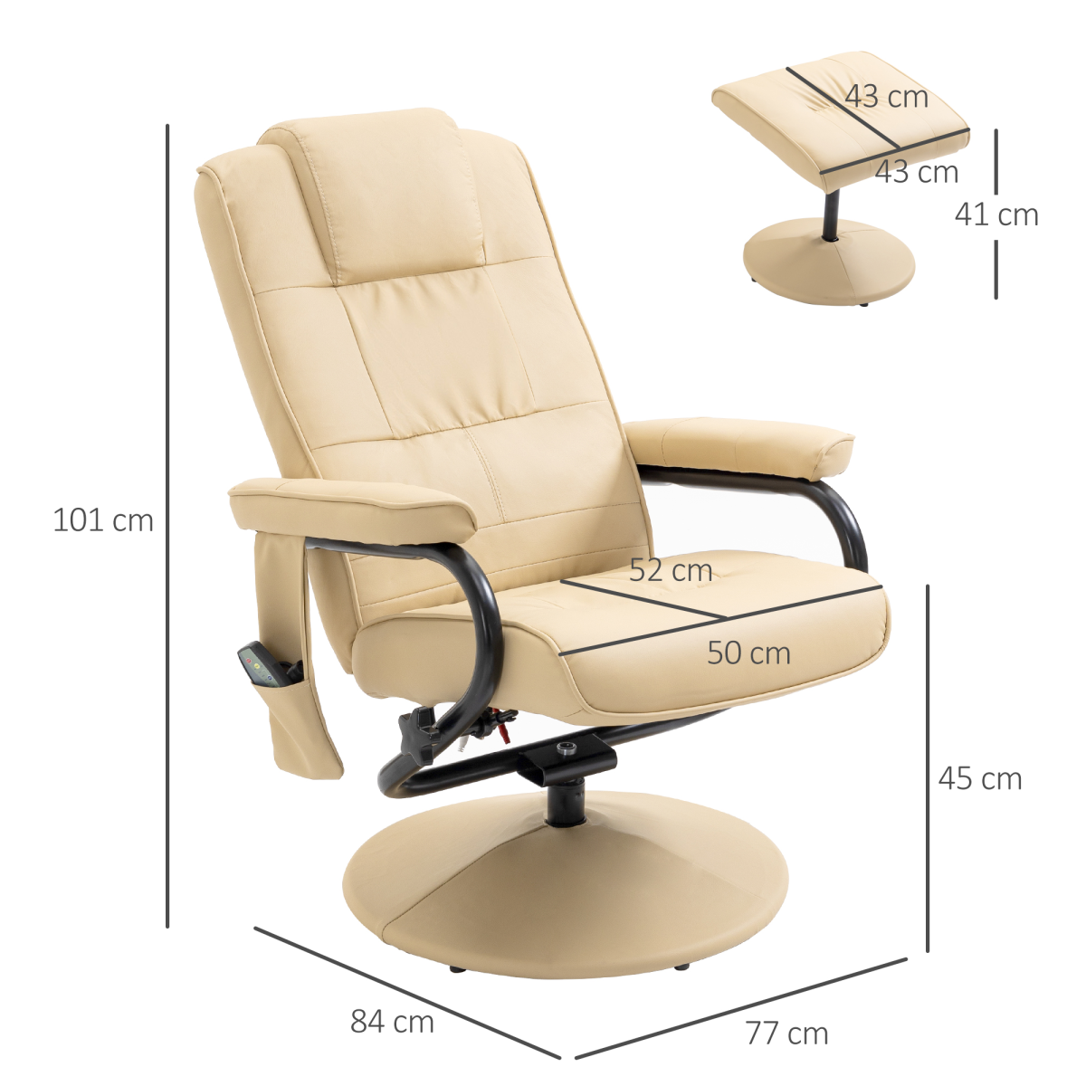 Massage Recliner Chair & Ottoman Footstool Set with High Density Cushioning – Relaxation Armchair, Cream