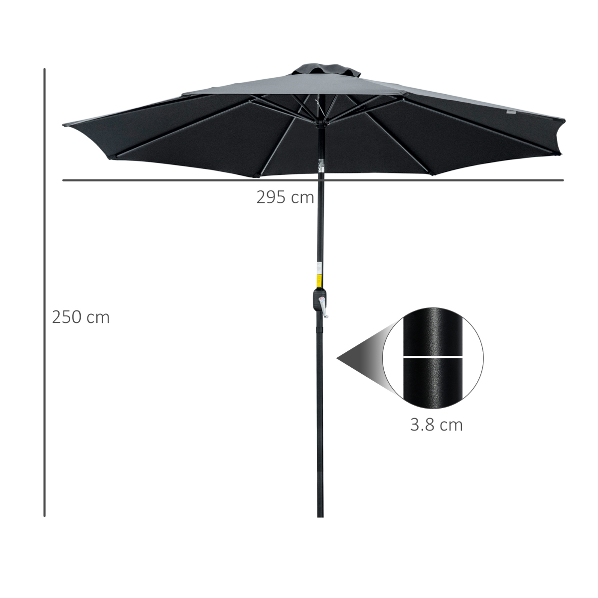Outsunny 3m Patio Parasol with Push-Button Tilt & Crank Handle, Vented Canopy, Steel Frame – Black
