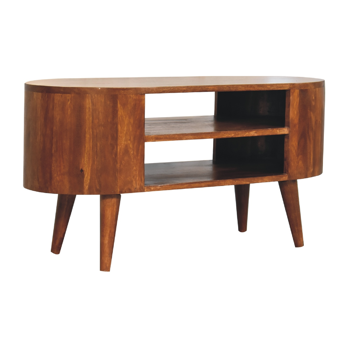 Artisan Furniture Solid Wood Cortez Chestnut Media Unit, 2 Open Shelves – Minimalist Living Room TV Stand