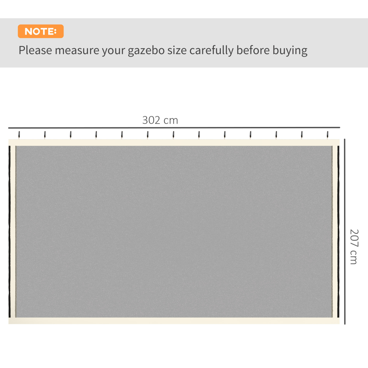 Outsunny Universal Replacement Gazebo Mesh Netting, 4 Zipped Side Walls – Fits 3 x 3m Gazebos, 302 x 207cm