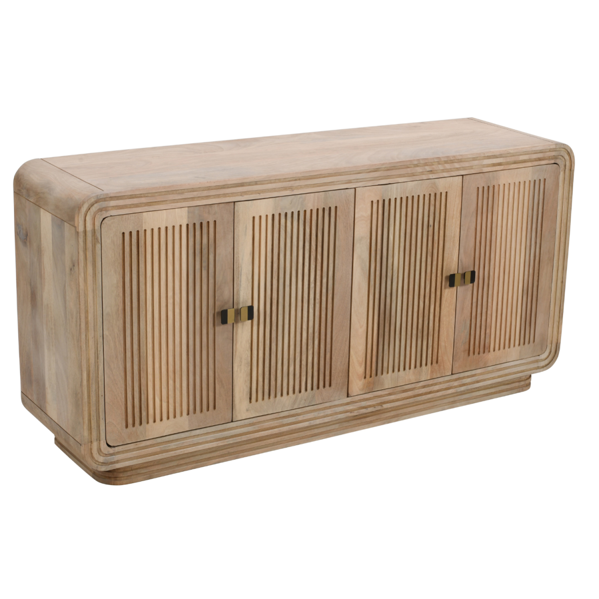 Indian Hub Hudson Carved Mango Wood 4 Door Large Sideboard – Hand-Crafted Storage Cabinet