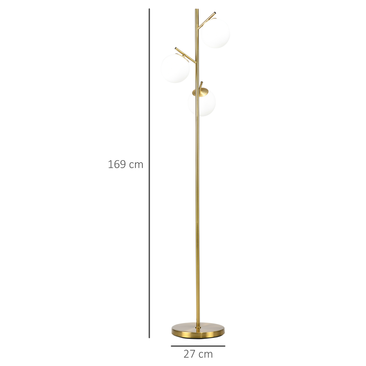 Modern 3-Light Tree Floor Lamp with Opaque Globe Shades & Foot Switch – Gold Metal Standing Lamp, 169cm