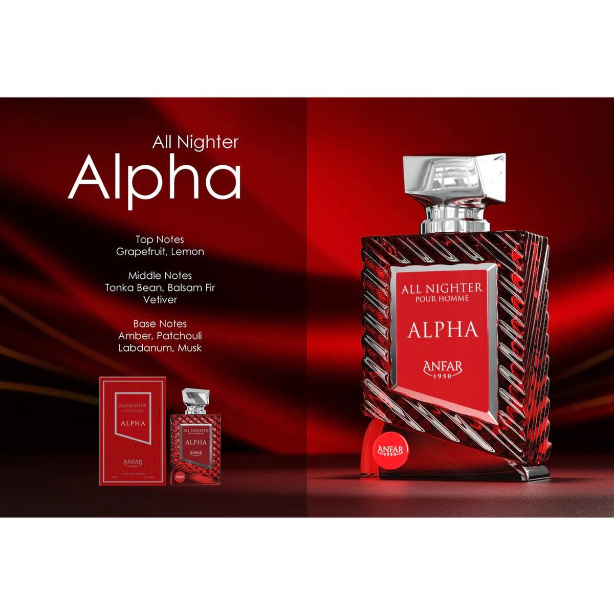 Anfar All Nighter Alpha - Extrait de Parfum 100ml – Fresh & Citrus, Amber & Oriental Fragrance for Men