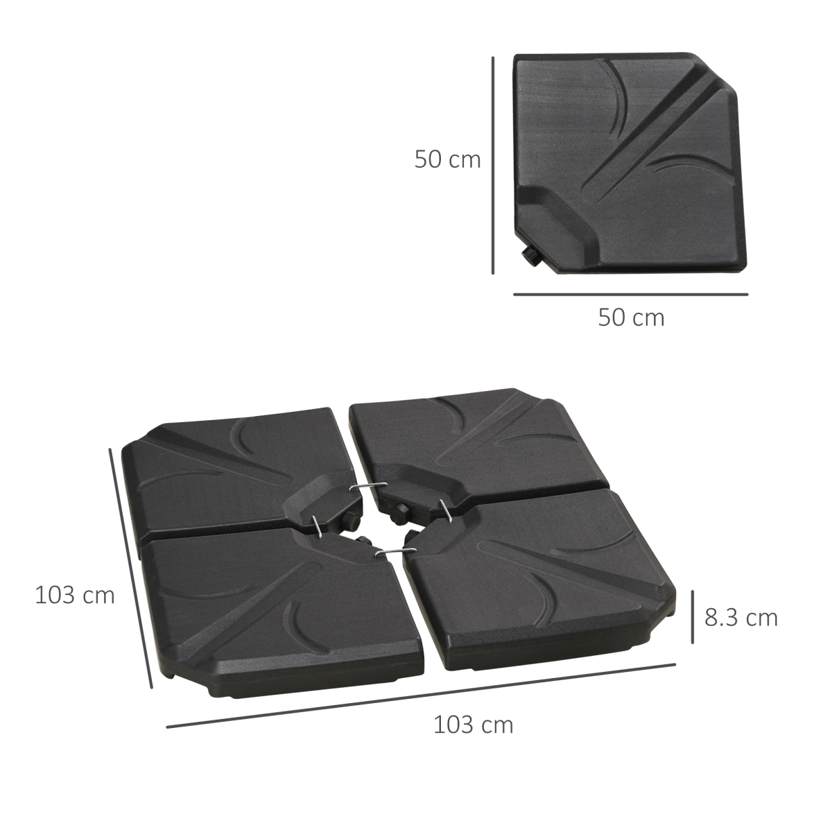 Outsunny 4-Pack Banana Parasol Base Weights, Fillable with Water or Sand – HDPE Cross Base Plates