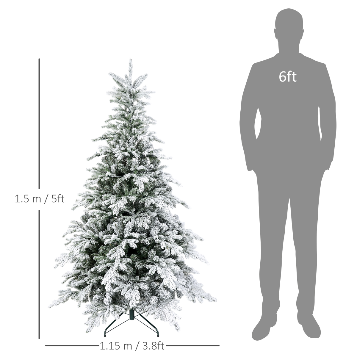 HOMCOM 5ft Artificial Christmas Tree with Realistic Snow Branches and 200 Warm White LED Lights – Auto Open