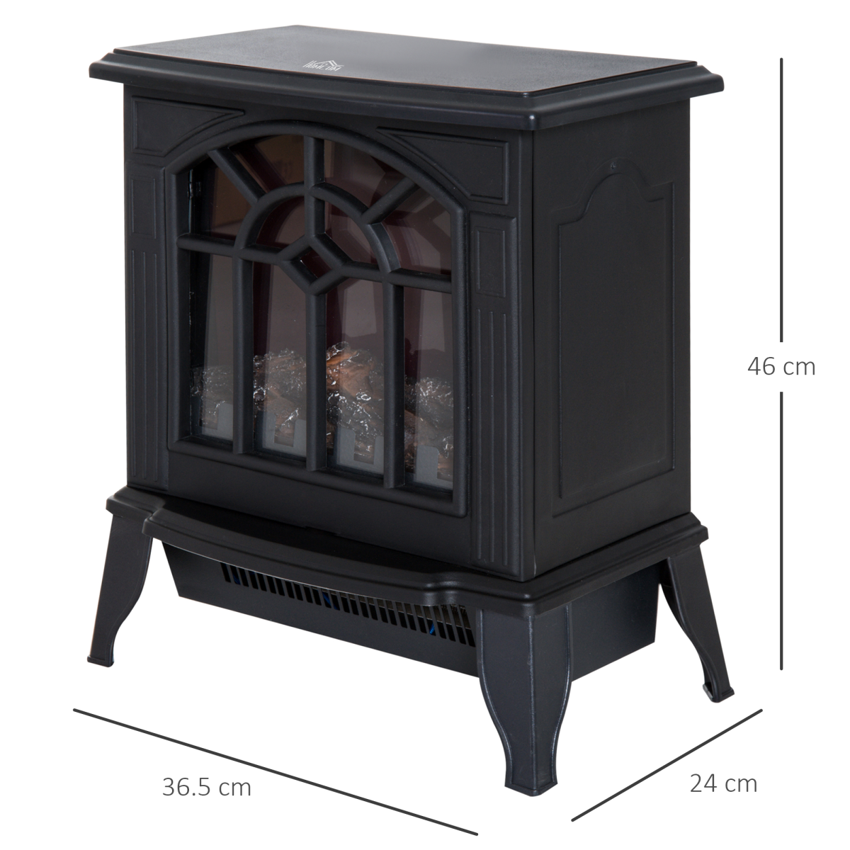 HOMCOM Electric Heater, 1000W/2000W with LED Charcoal Flame Effect & Thermostat – Cast Metal, Black