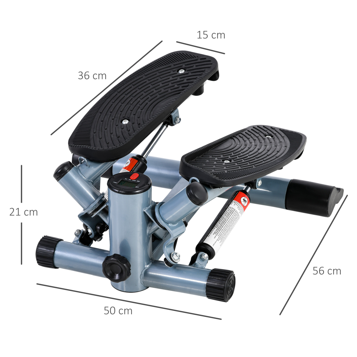 HOMCOM Mini Stepper with Resistance Ropes, LCD Display and Adjustable Tension – Black and Silver Grey