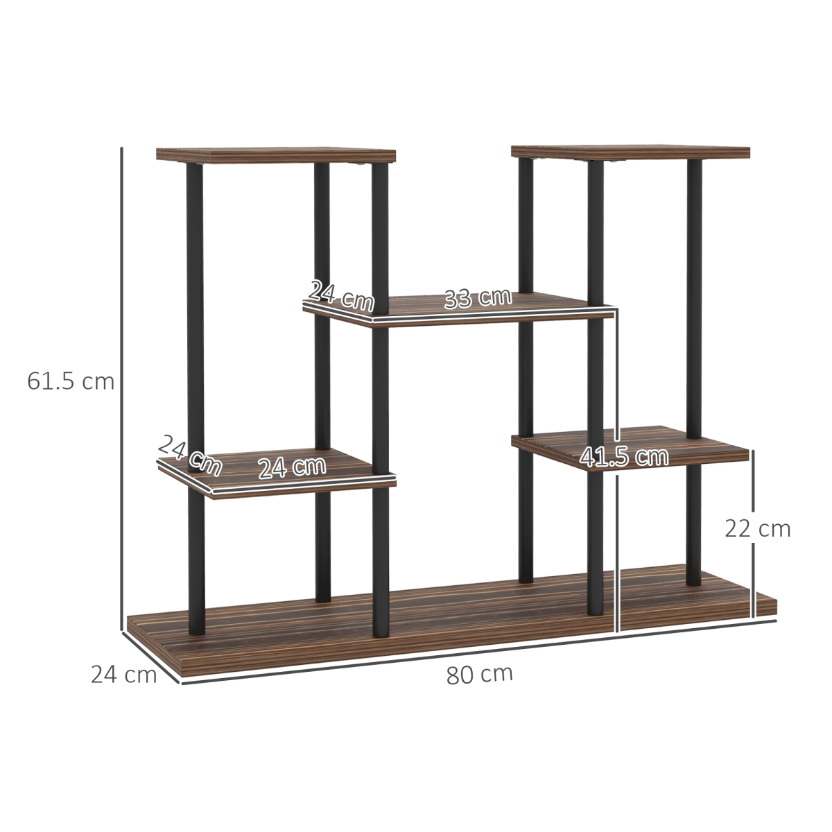 Outsunny 4 Tier Metal Flower Shelf Display Rack with Wooden Shelves – Plant Stand, Black Carbonised Finish