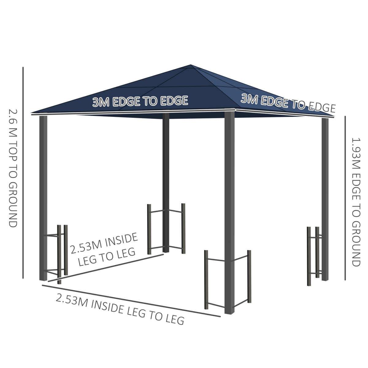 Outsunny 3 x 3m Hardtop Gazebo with Polycarbonate Roof, Curtains & Netting – Garden Shelter, Dark Grey