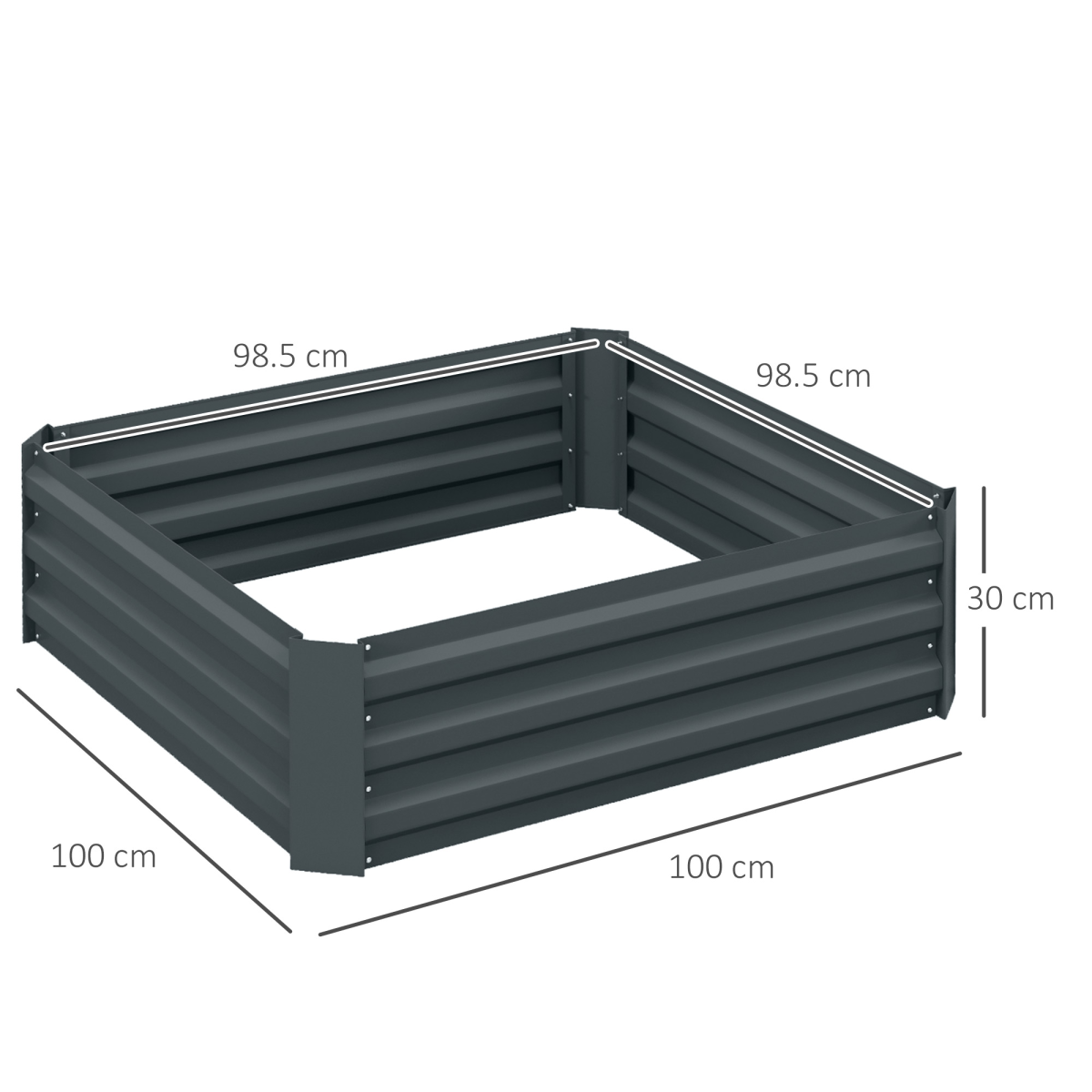 Outsunny Set of 2 Galvanised Steel Raised Garden Beds, 100 x 100cm Planter Boxes – Easy Setup, Dark Grey