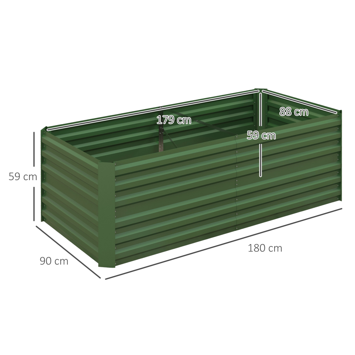 Outsunny Galvanised Steel Raised Garden Bed with Reinforced Rods, 180 x 90cm – Vegetable & Herb Planter, Green