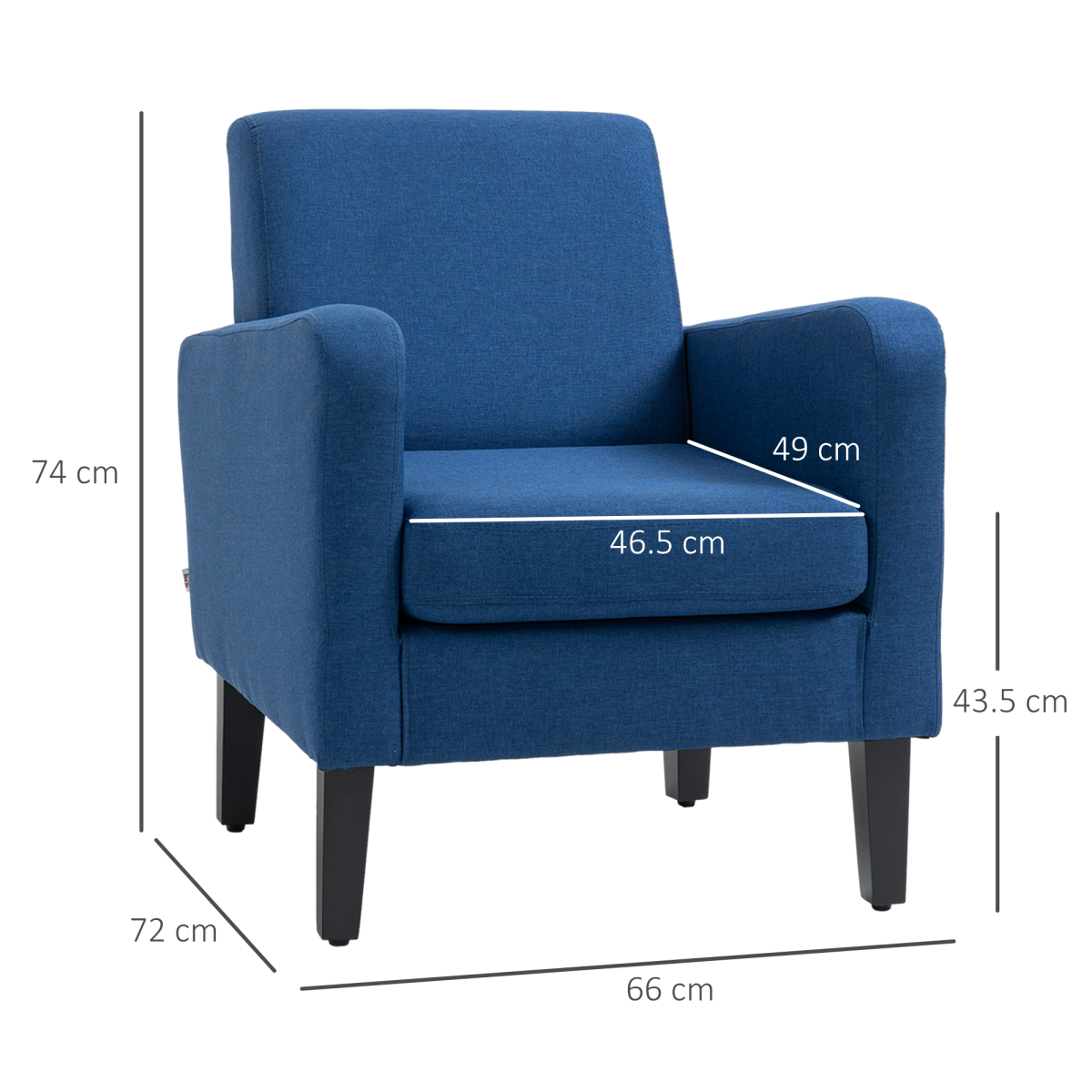 HOMCOM Compact Modern Accent Armchair with Rubber Wood Legs & Linen-Feel Upholstery – Blue