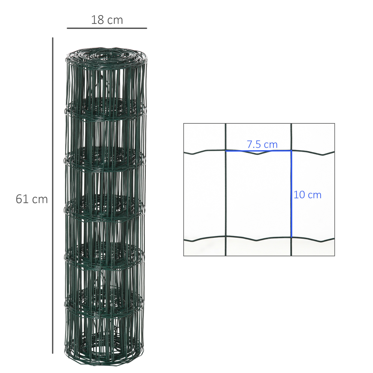 PAWHUT PVC Coated Chicken Wire Mesh Fence, 61cm x 10m – Foldable Rust-Resistant Garden and Poultry Fencing, Green