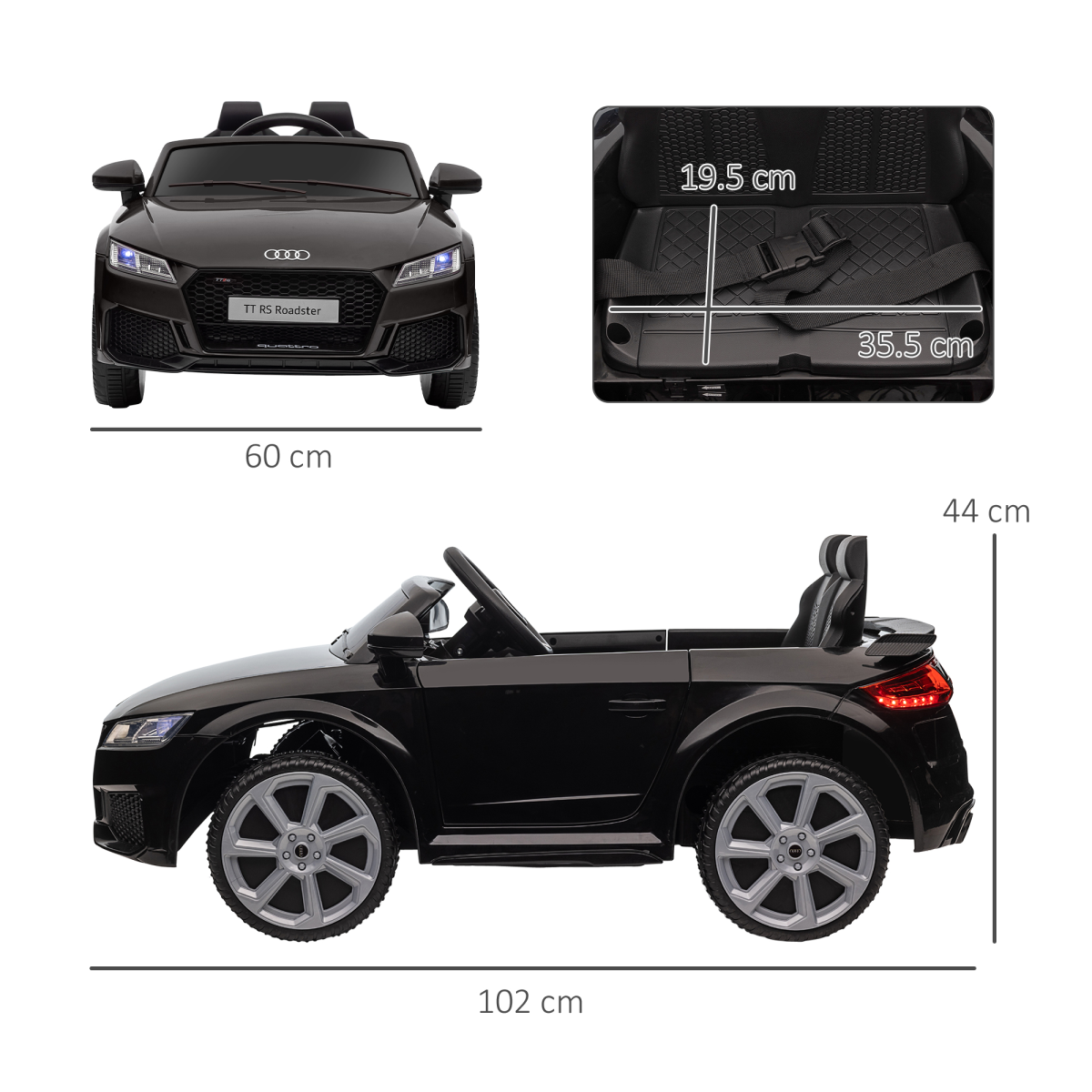 HOMCOM 12V Licensed Audi TT RS Electric Ride-On Car with Remote Control, Headlights & MP3 Player – Kids Car, Black