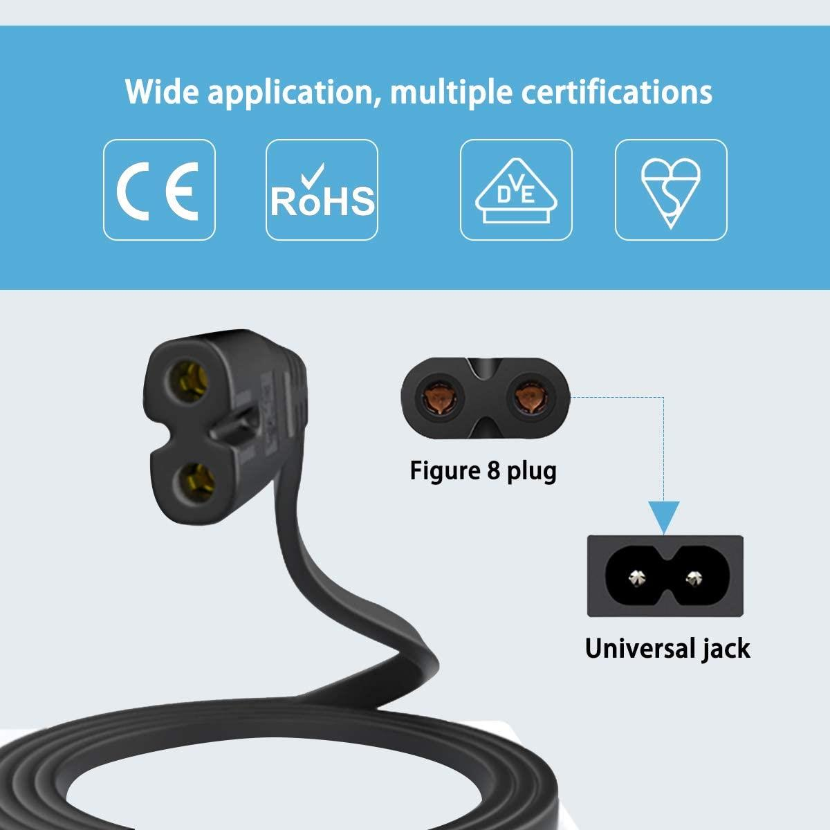 ExtraStar 1.5m Replacement Power Cable with UK 3-Pin Plug and IEC C7 Figure-8 Connector – Black