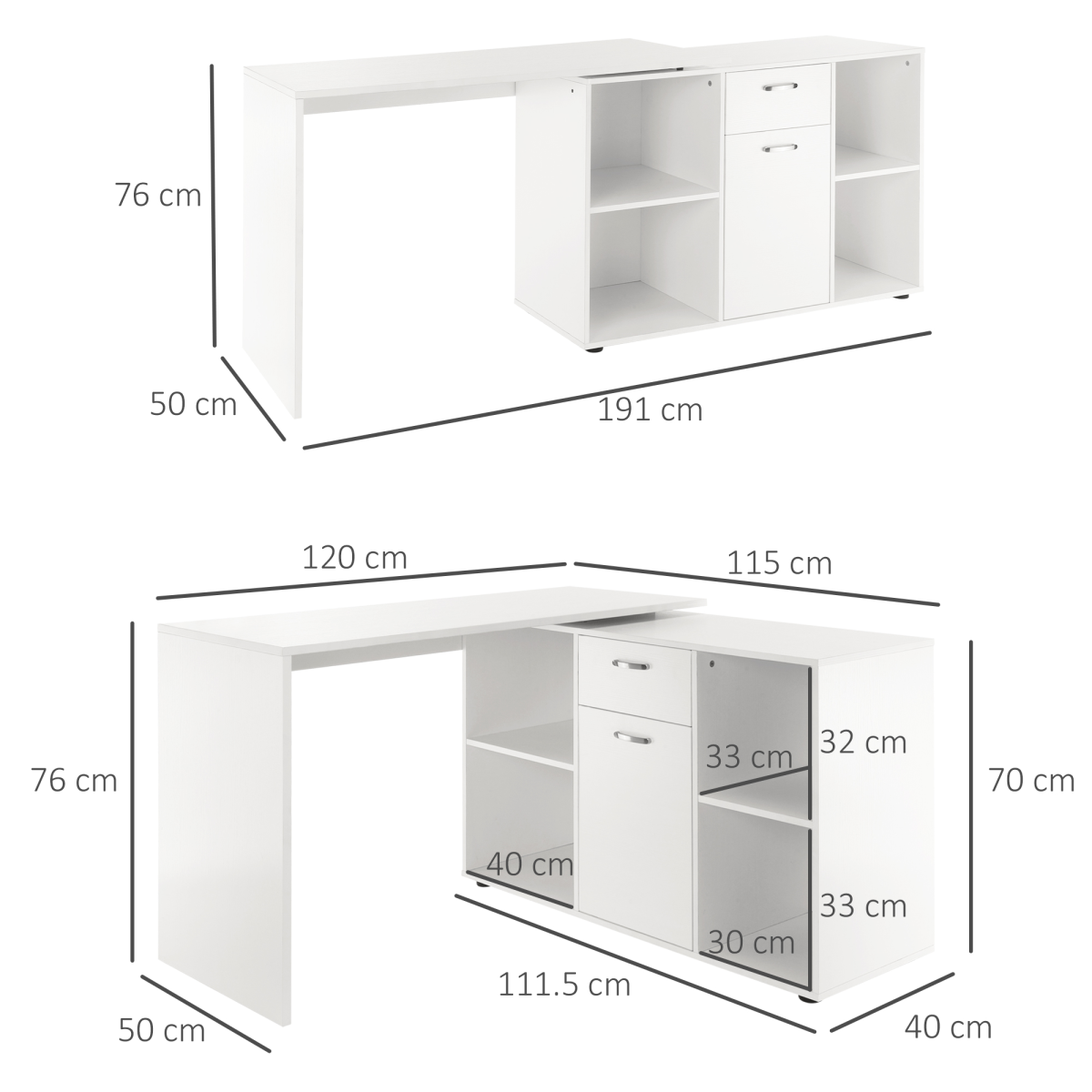 HOMCOM Large Adjustable L-Shaped Computer Desk with Rotating Shelf – Dual-Use Home Office Workstation