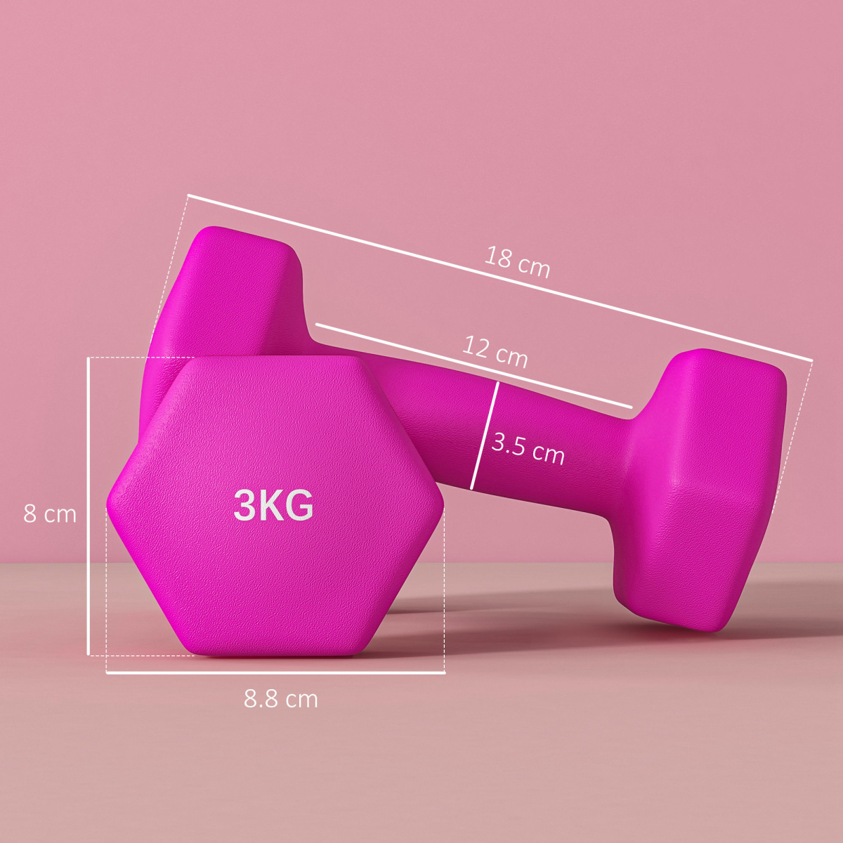 SPORTNOW Hexagonal Dumbbell Pair, 2 x 3kg – Non-Slip Grip Home Gym Hand Weights, Pink