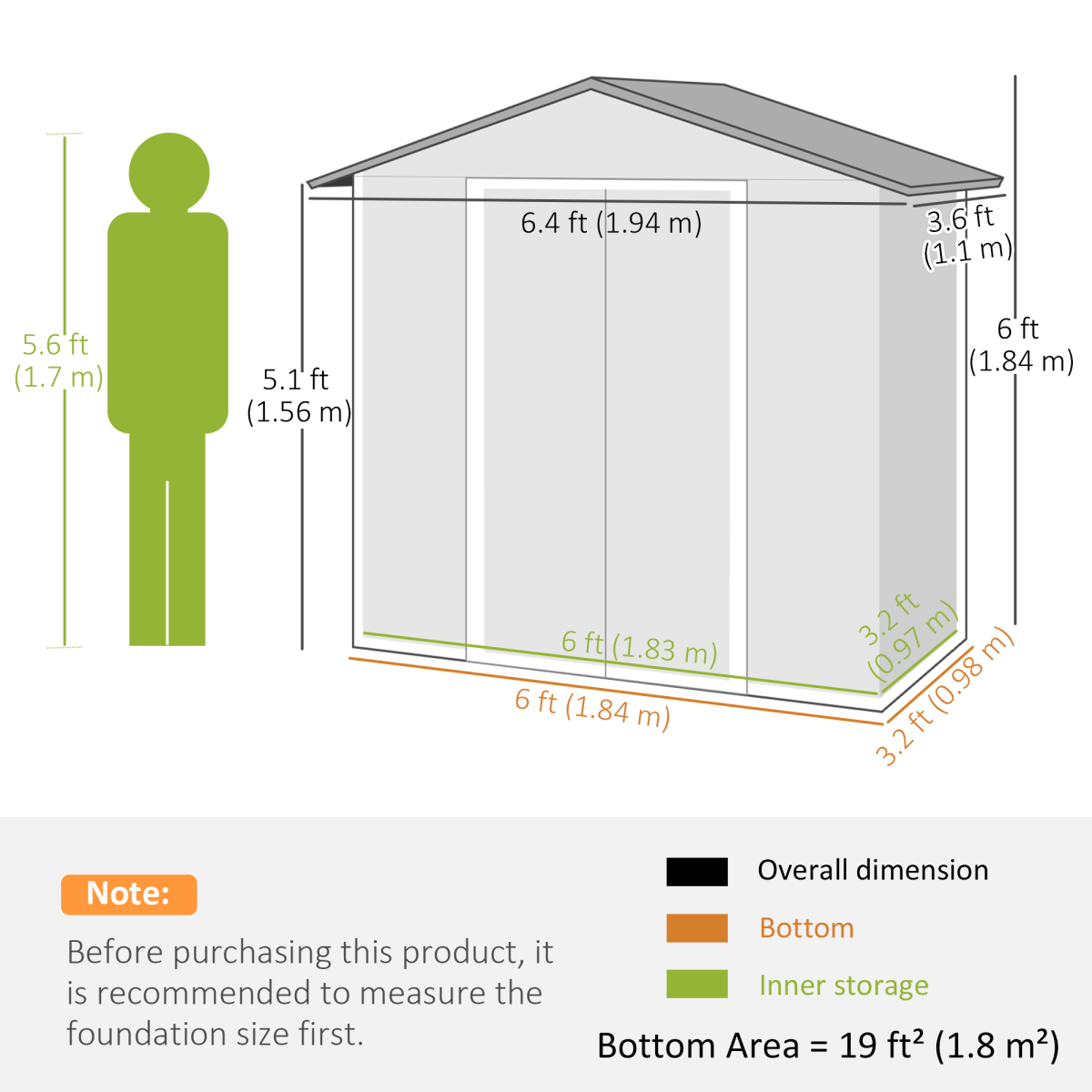 Outsunny 6.5 x 3.5ft Galvanised Steel Garden Shed with Double Sliding Doors and Vents – Outdoor Storage, Dark Grey