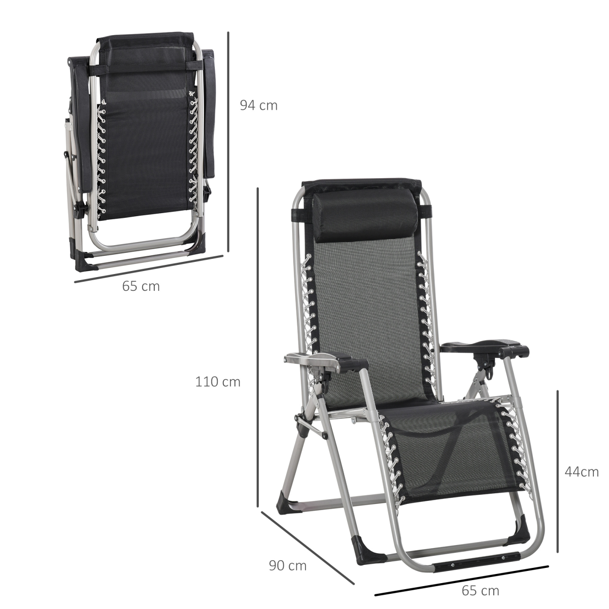 Outsunny 2-Piece Zero Gravity Reclining Chair Set with Cushions – Folding Garden Lounger, Dark Grey